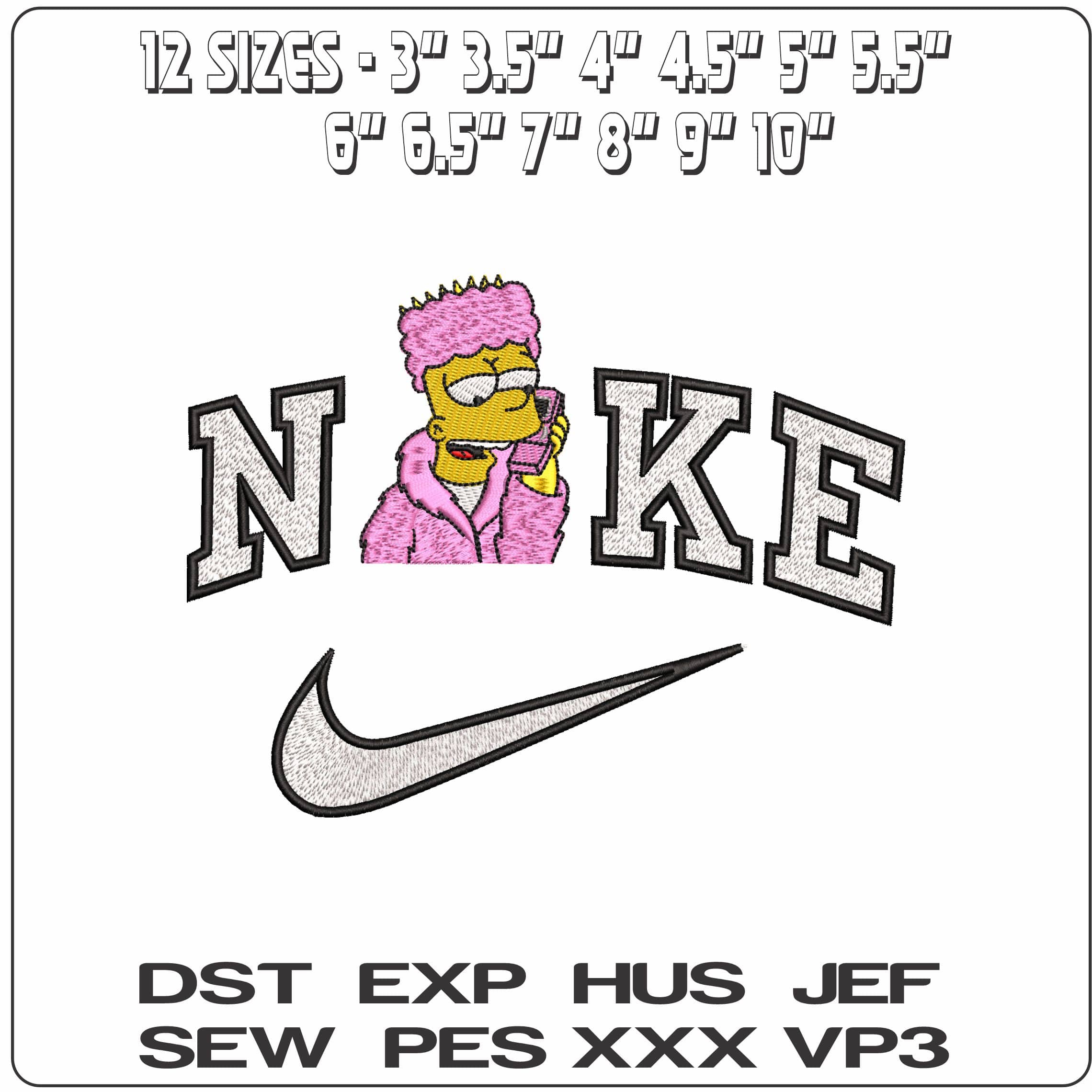 Nike Moscow Bart in Pink Fur The Simpsons - Elegant embroidery design file - instant download — view 2