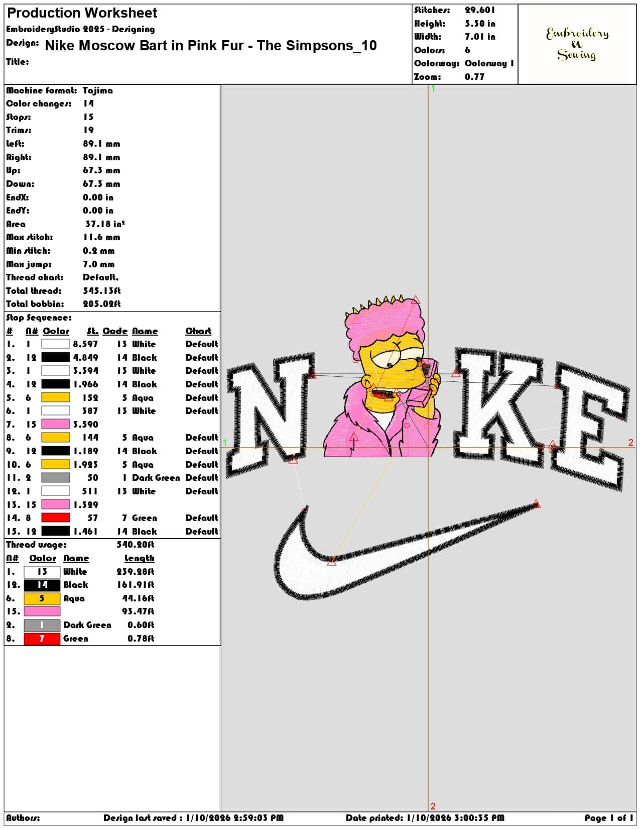 Nike Moscow Bart in Pink Fur The Simpsons - Elegant embroidery design file - instant download — view 3