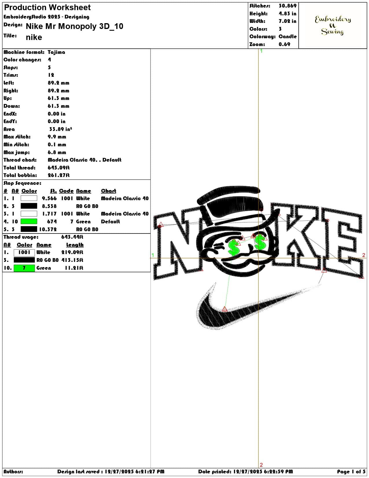 Nike Mr Monopoly 3D - Elegant embroidery design file - instant download — view 3