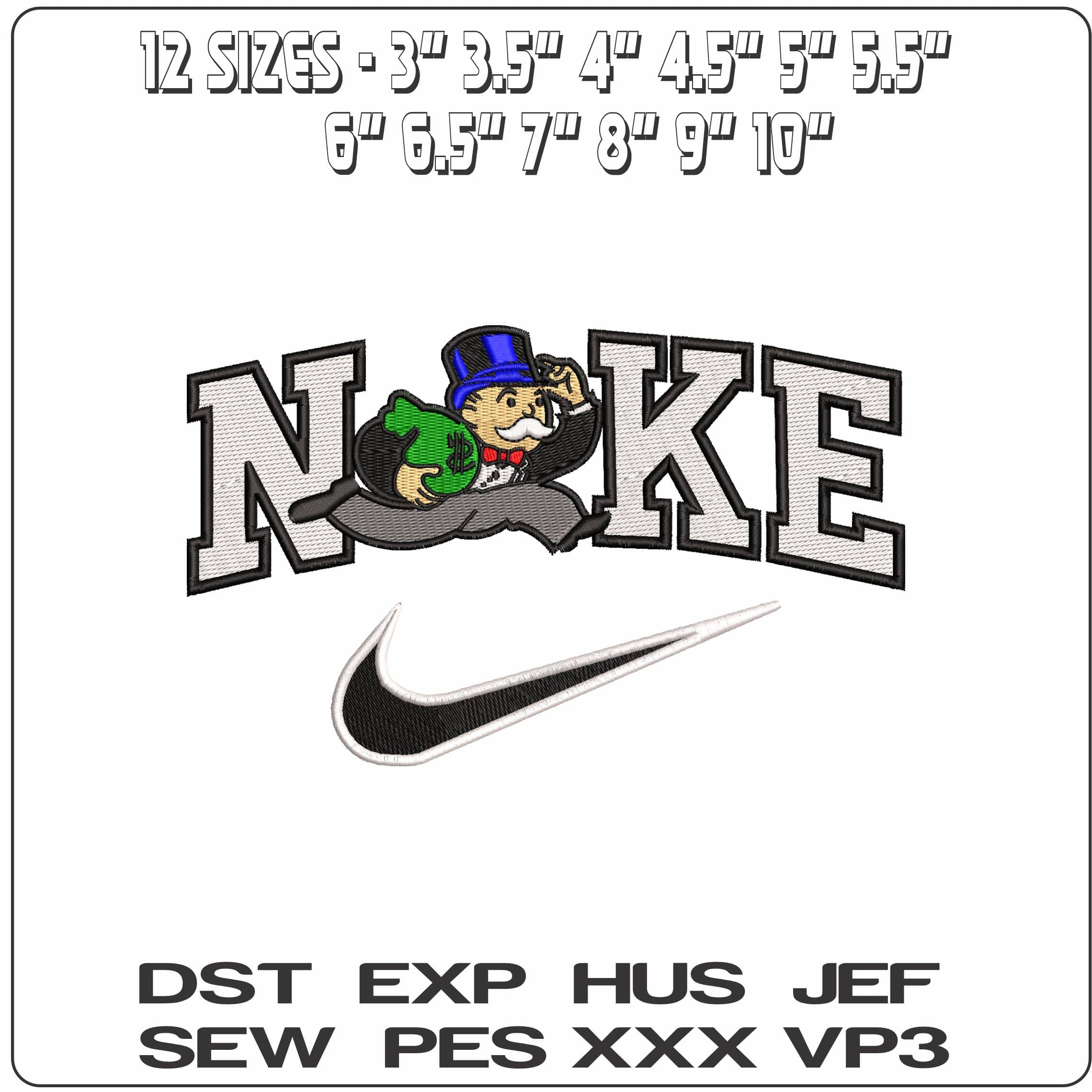 Nike Mr Monopoly Running with Money - Elegant embroidery design file - instant download — view 2