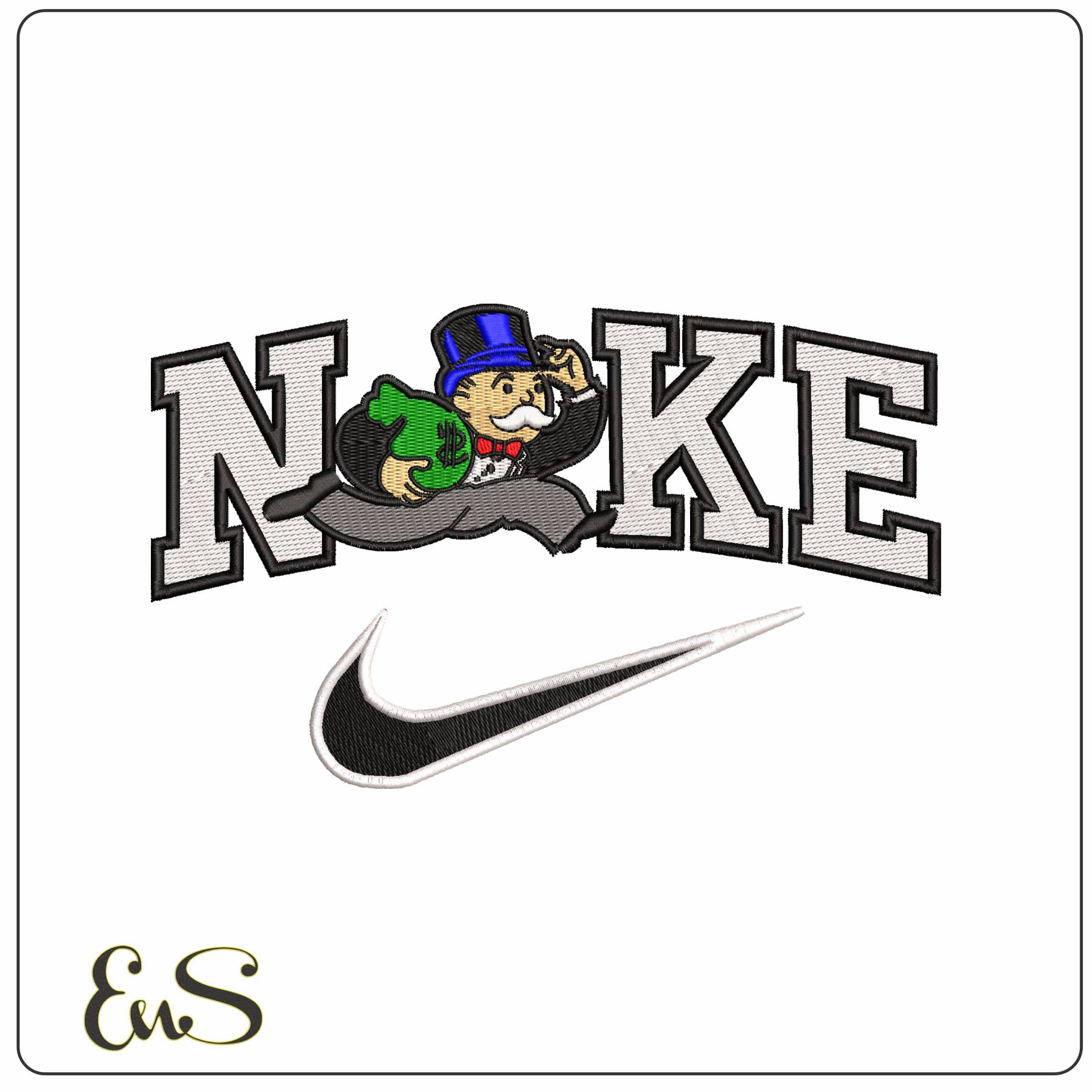 Nike Mr Monopoly Running with Money - Elegant embroidery design file - instant download