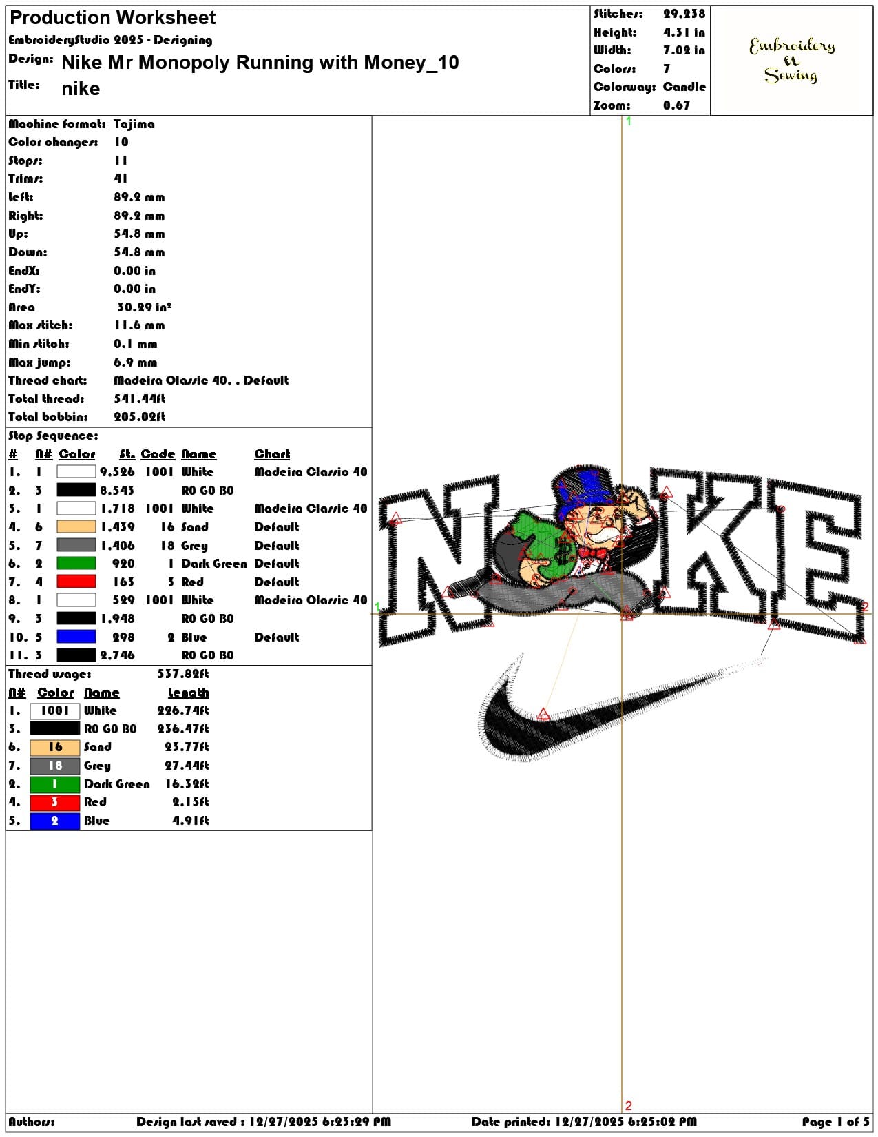 Nike Mr Monopoly Running with Money - Elegant embroidery design file - instant download — view 3
