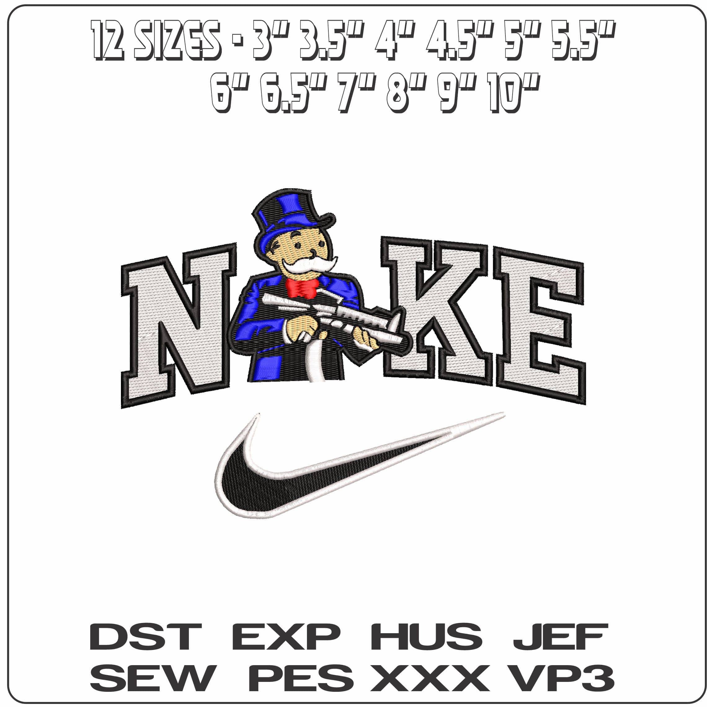 Nike Mr Monopoly with a Gun - Elegant embroidery design file - instant download — view 2