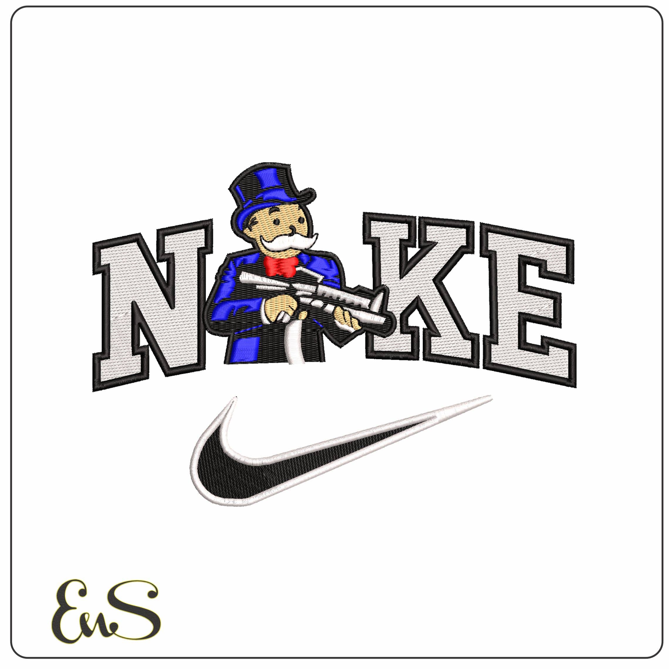 Nike Mr Monopoly with a Gun - Elegant embroidery design file - instant download