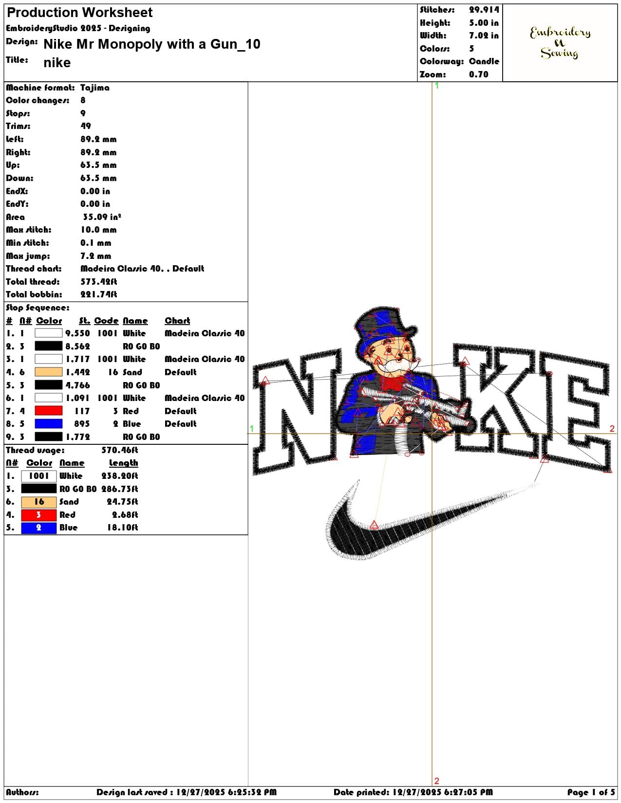Nike Mr Monopoly with a Gun - Elegant embroidery design file - instant download — view 3