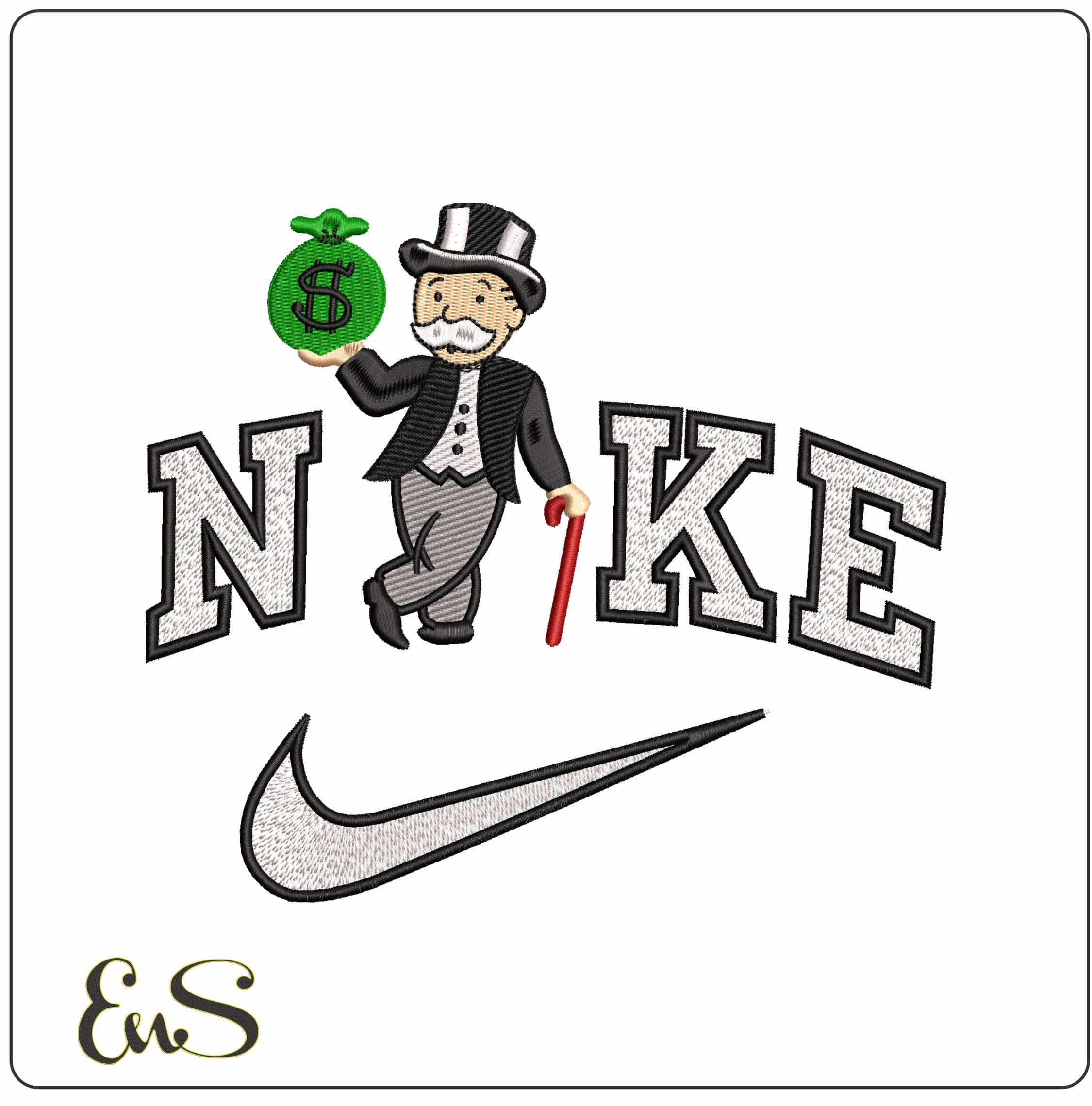 Nike Mr Monopoly with Cash Bag - Elegant embroidery design file - instant download
