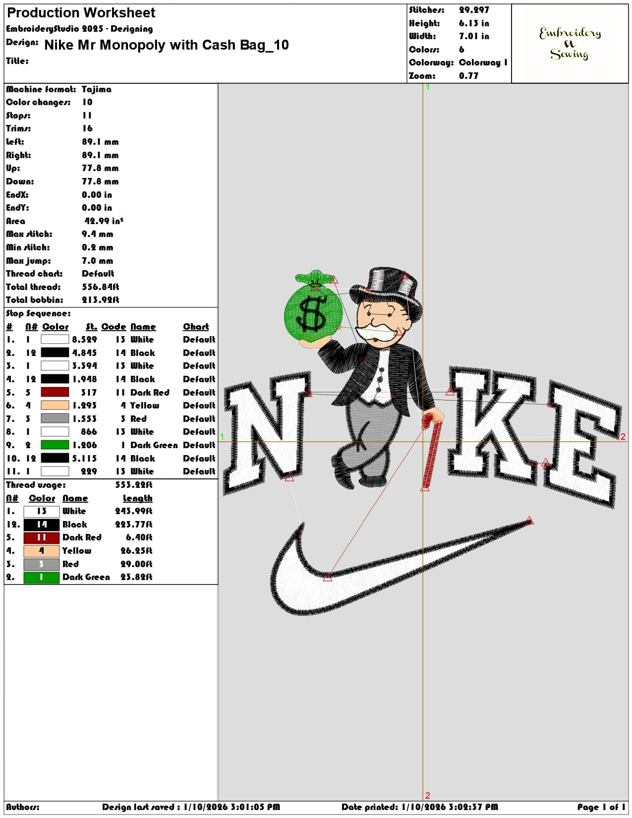 Nike Mr Monopoly with Cash Bag - Elegant embroidery design file - instant download — view 3