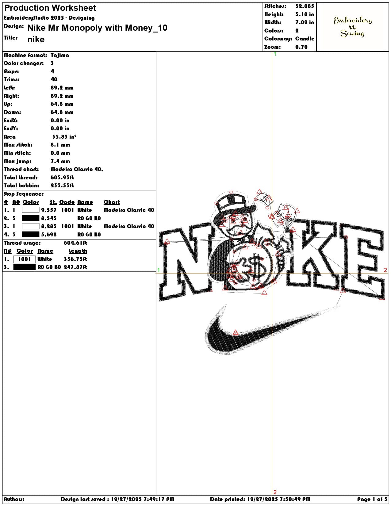 Nike Mr Monopoly with Money - Elegant embroidery design file - instant download — view 3