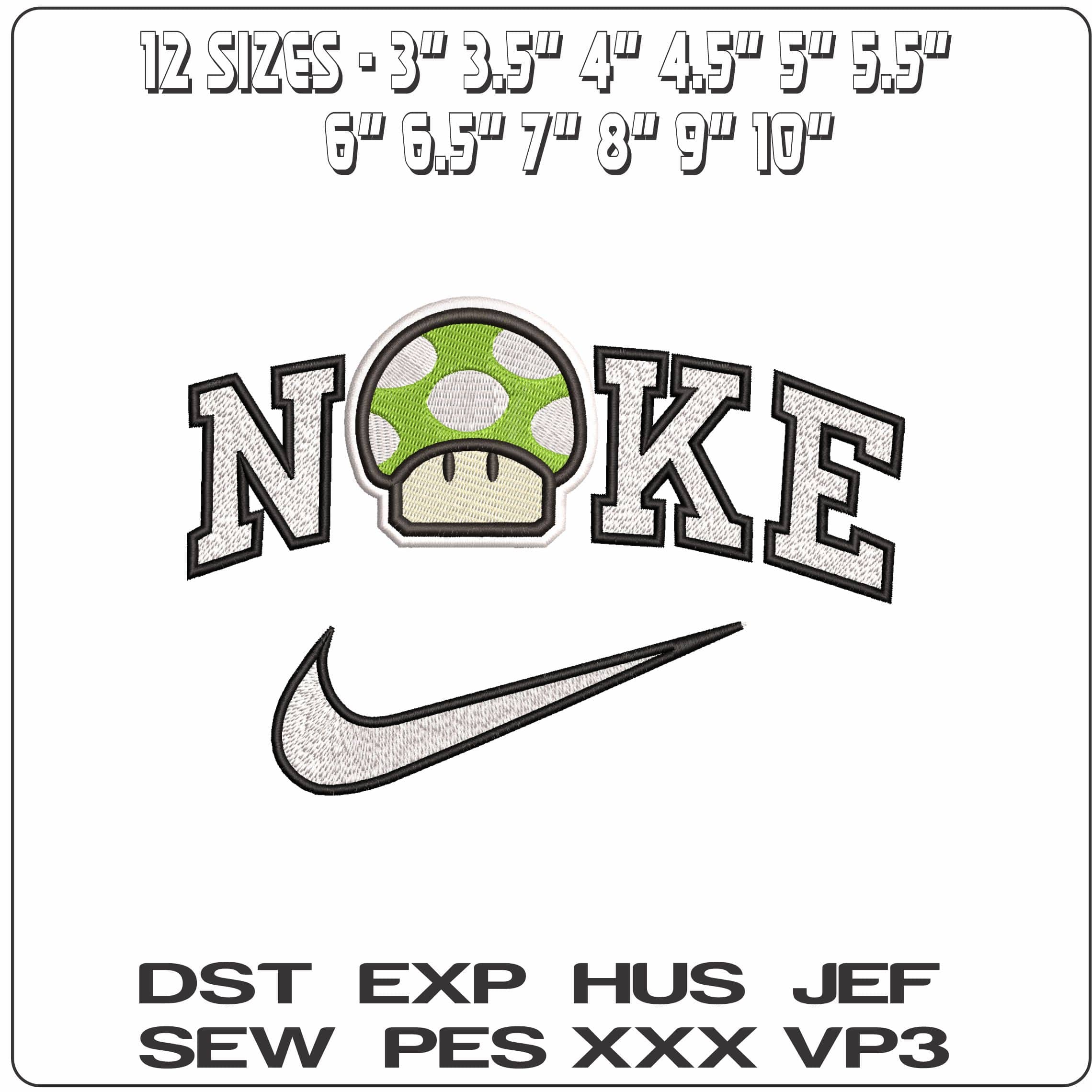 Nike Mushroom 1UP Super Mario Bros - Elegant embroidery design file - instant download — view 2