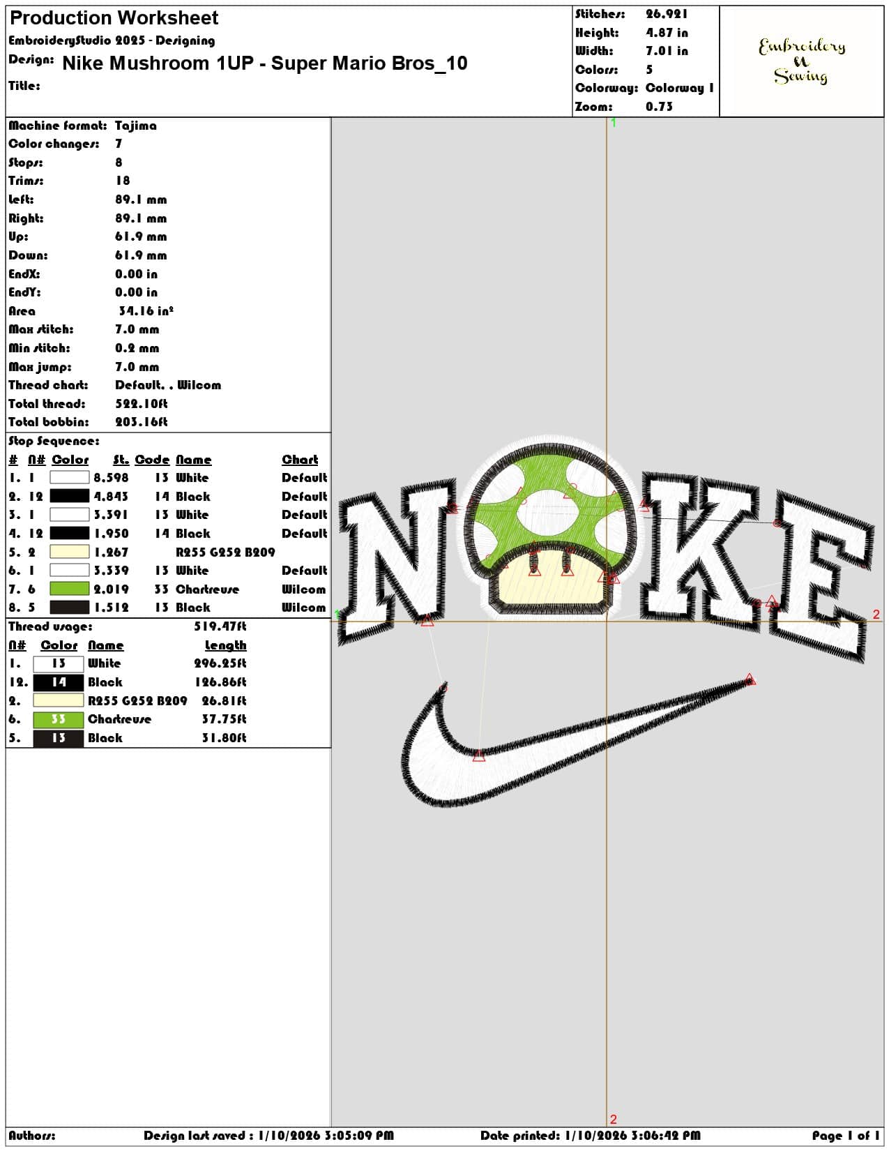 Nike Mushroom 1UP Super Mario Bros - Elegant embroidery design file - instant download — view 3