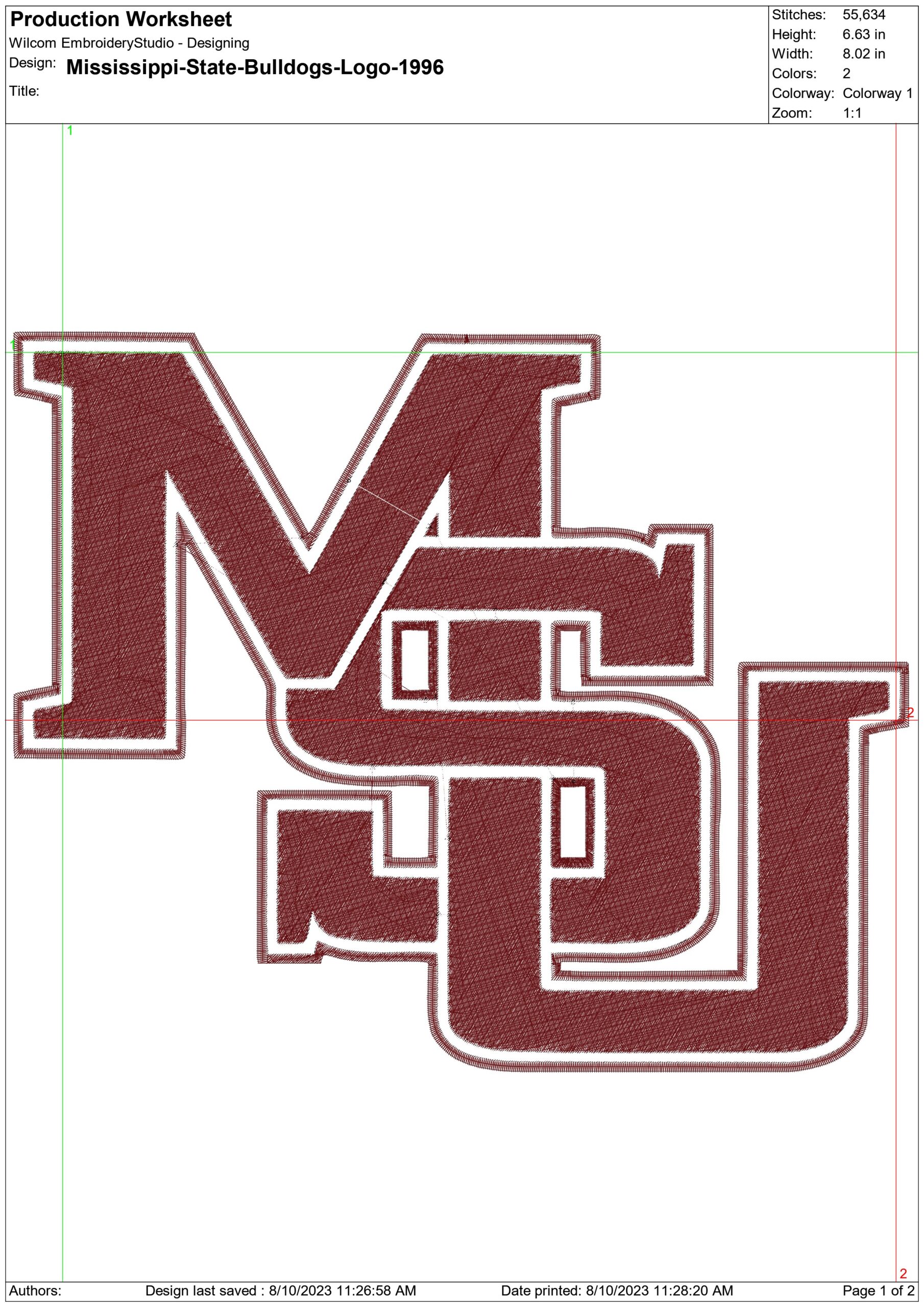 Mississippi State Bulldogs 1996 embroidery design Mississippi State University Logo machine pattern file instant download — view 2