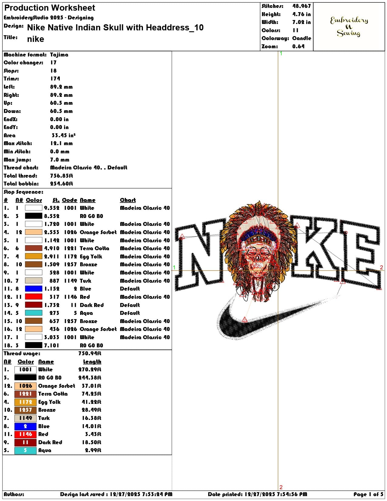 Nike Native Indian Skull with Headdress - Elegant embroidery design file - instant download — view 3