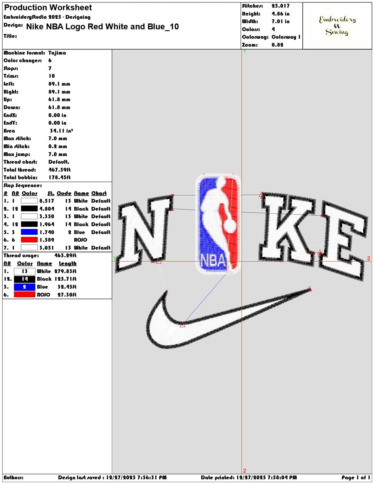 Nike NBA Logo Red White and Blue - Elegant embroidery design file - instant download — view 3
