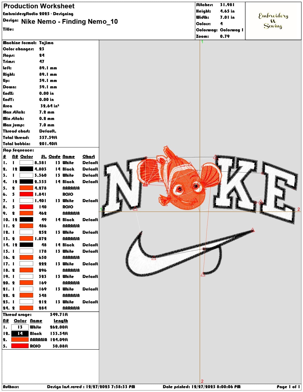 Nike Nemo Finding Nemo - Elegant embroidery design file - instant download — view 3