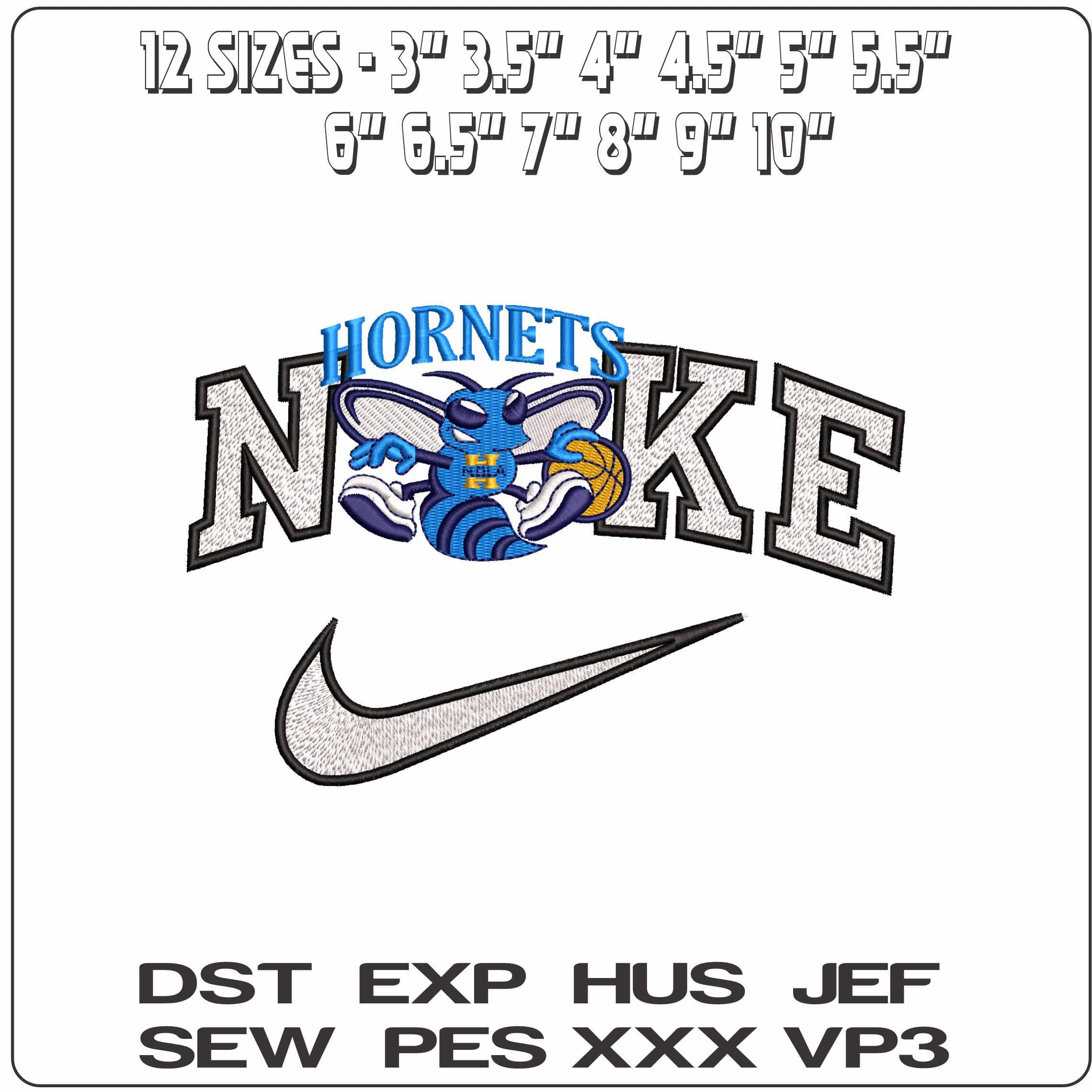 Nike New Orleans Hornets - Elegant embroidery design file - instant download — view 2