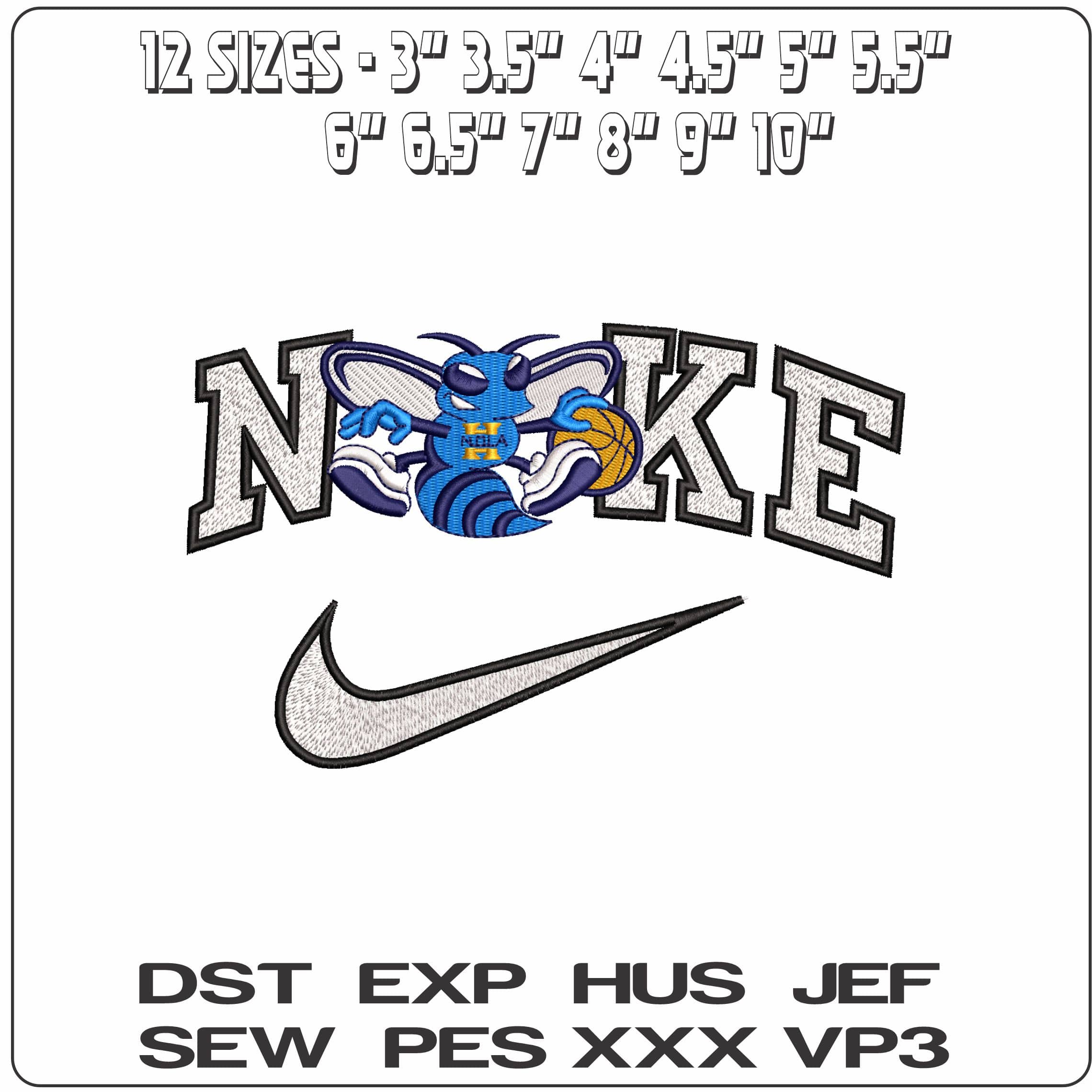 Nike New Orleans Hornets Logo - Elegant embroidery design file - instant download — view 2