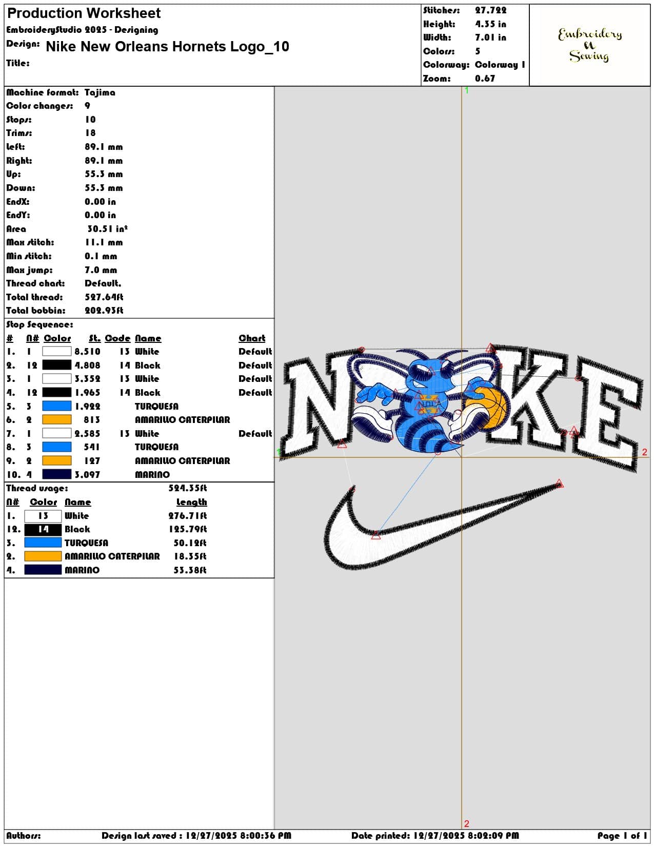Nike New Orleans Hornets Logo - Elegant embroidery design file - instant download — view 3
