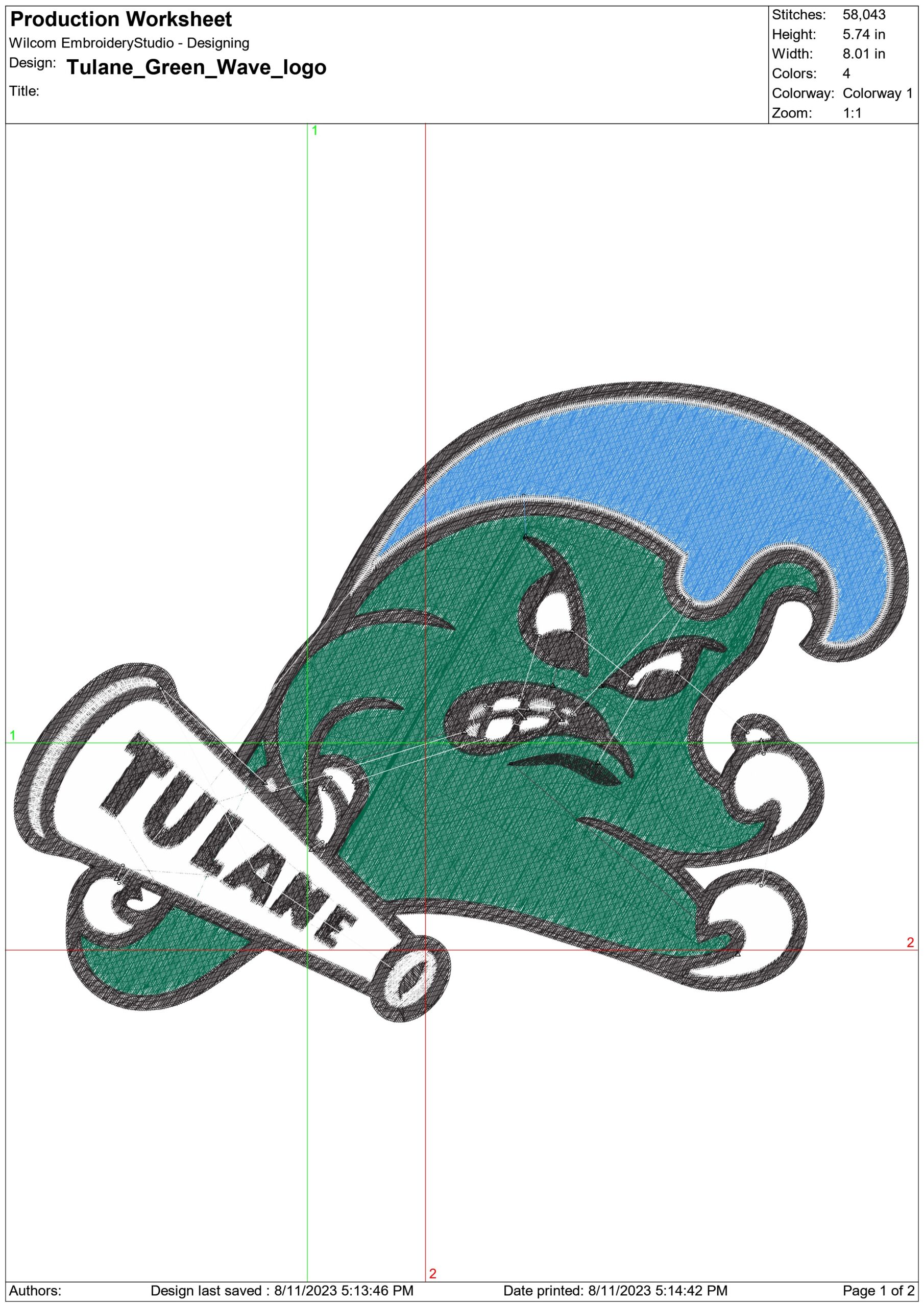 Tulane Green wave embroidery design - Tulane University of embroidery machine pattern embroidery file - instant download in a frame — view 3
