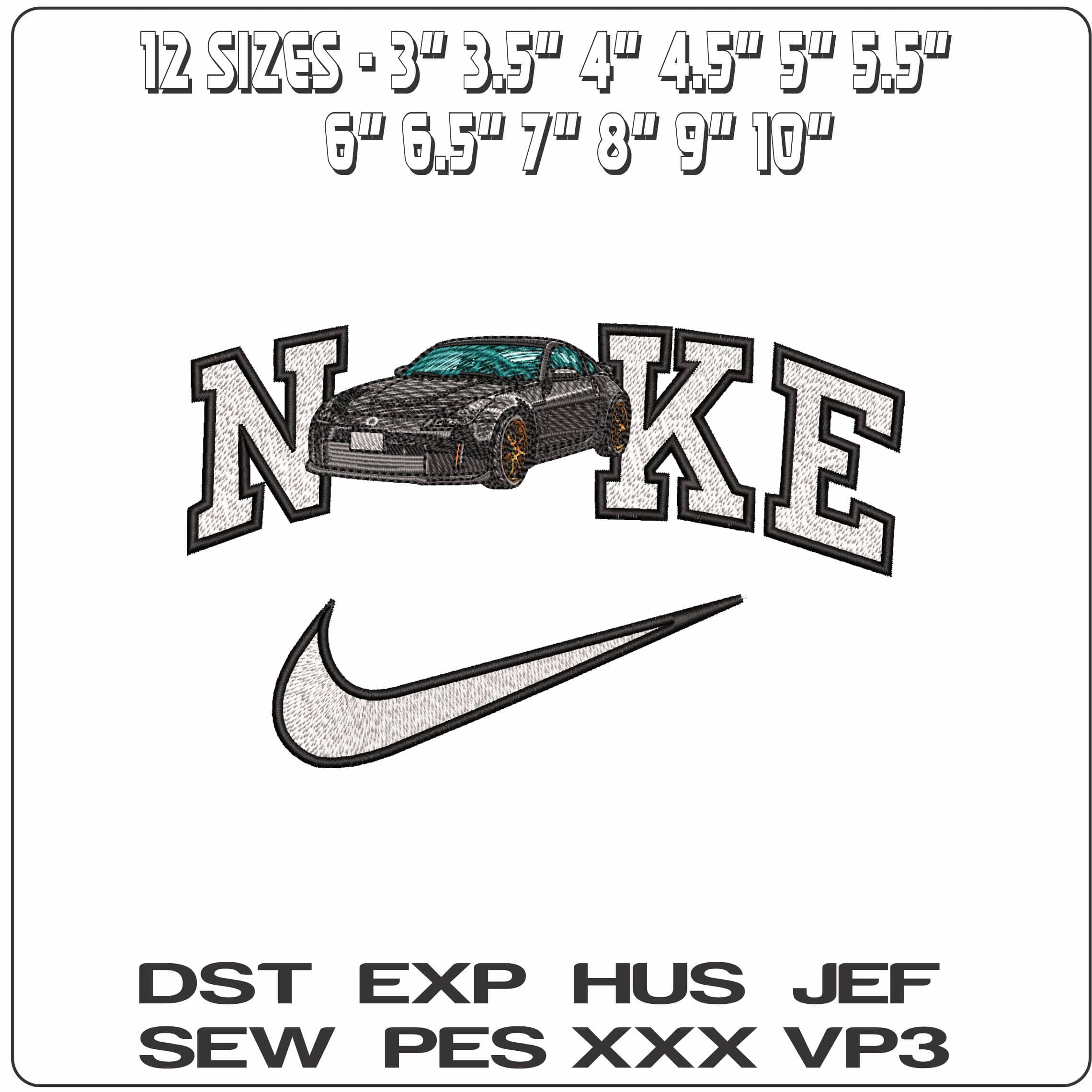 Nike Nissan 350z black - Elegant embroidery design file - instant download — view 2