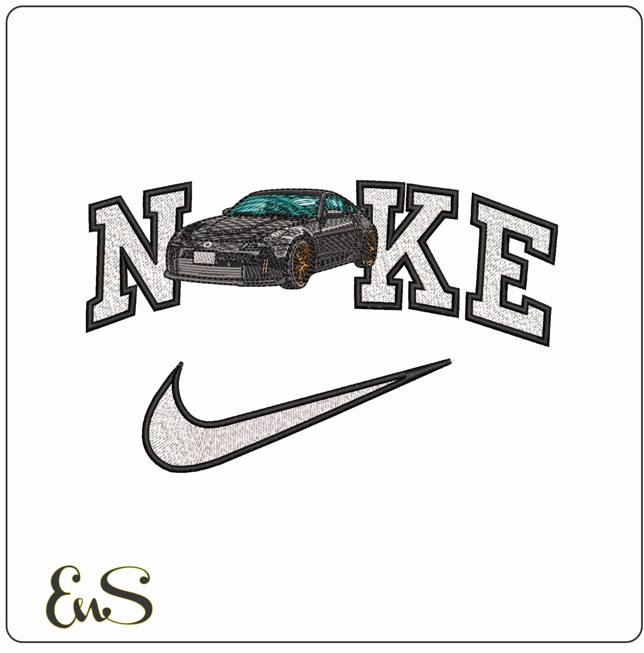 Nike Nissan 350z black - Elegant embroidery design file - instant download