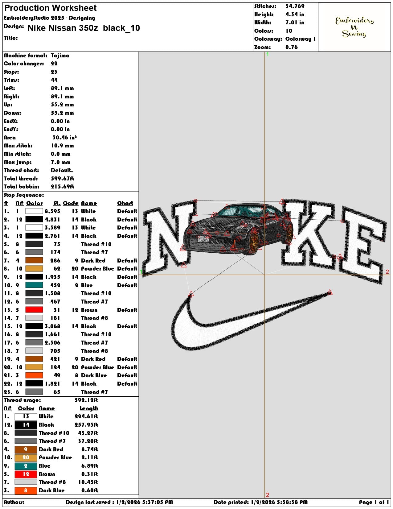 Nike Nissan 350z black - Elegant embroidery design file - instant download — view 3