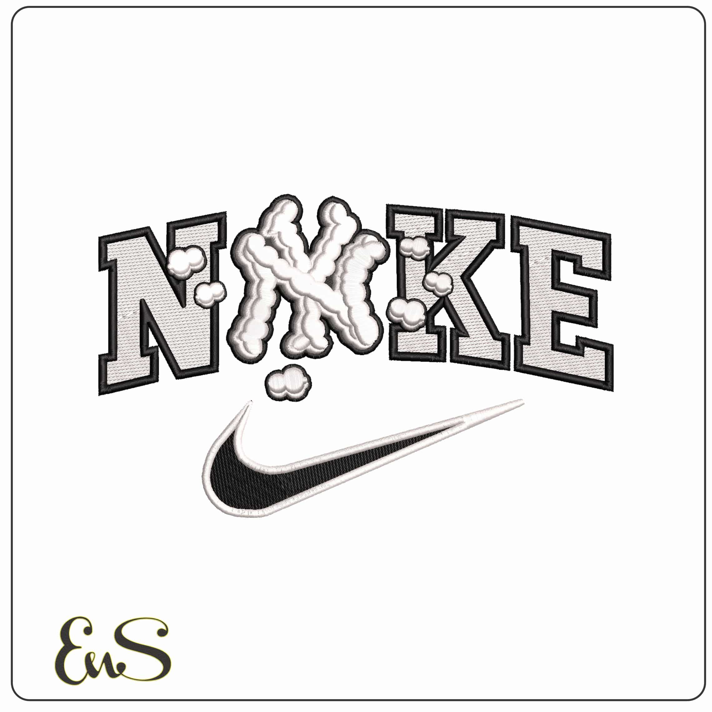 Nike NY Clouds - Elegant embroidery design file - instant download