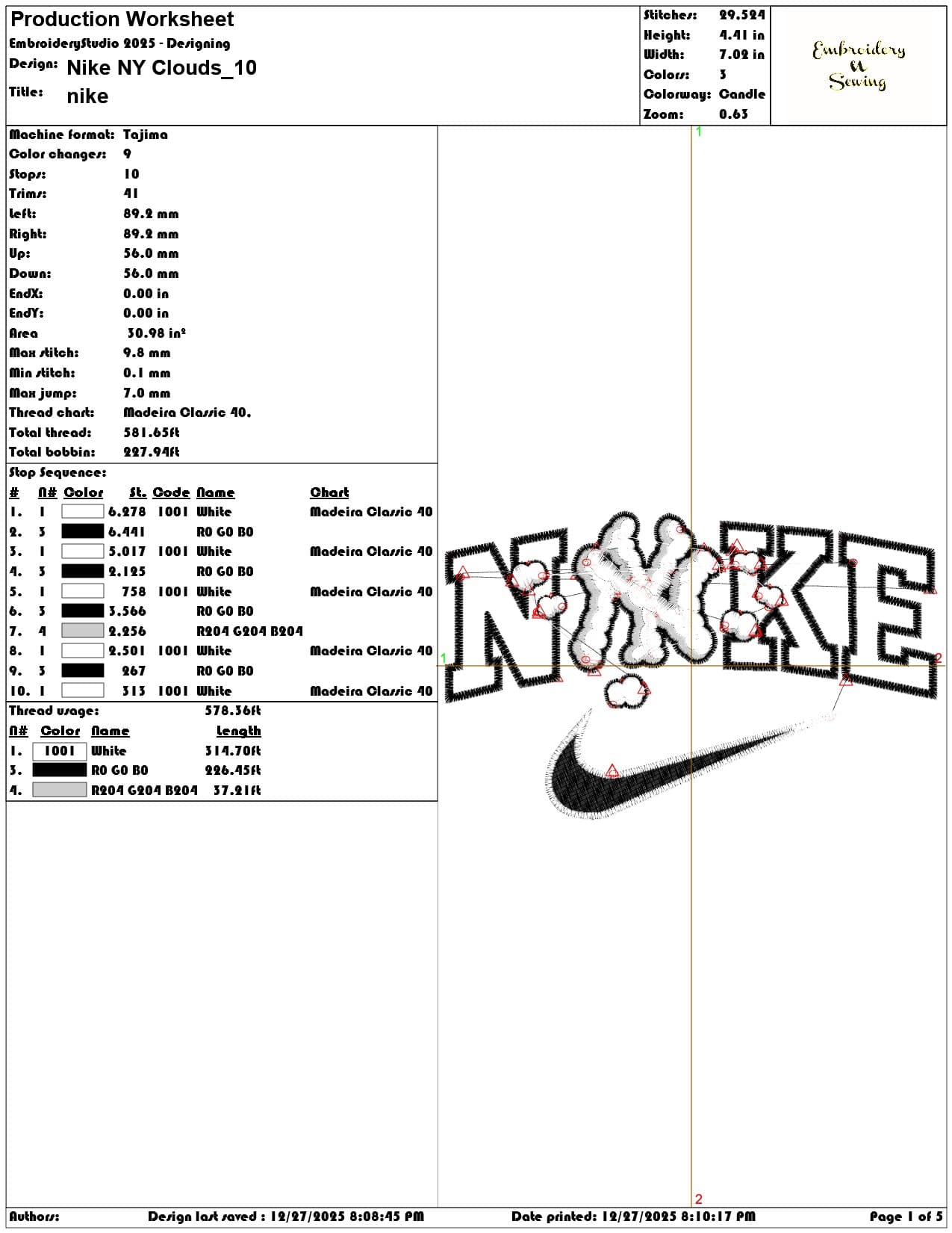 Nike NY Clouds - Elegant embroidery design file - instant download — view 3