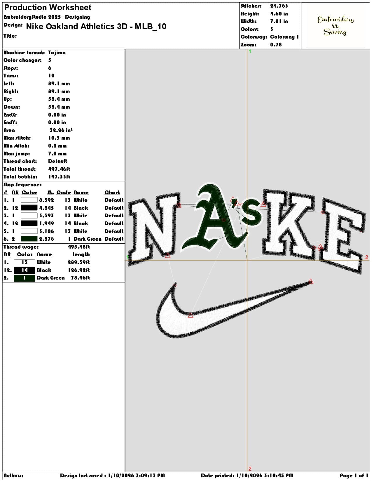 Nike Oakland Athletics 3D MLB - Elegant embroidery design file - instant download — view 3