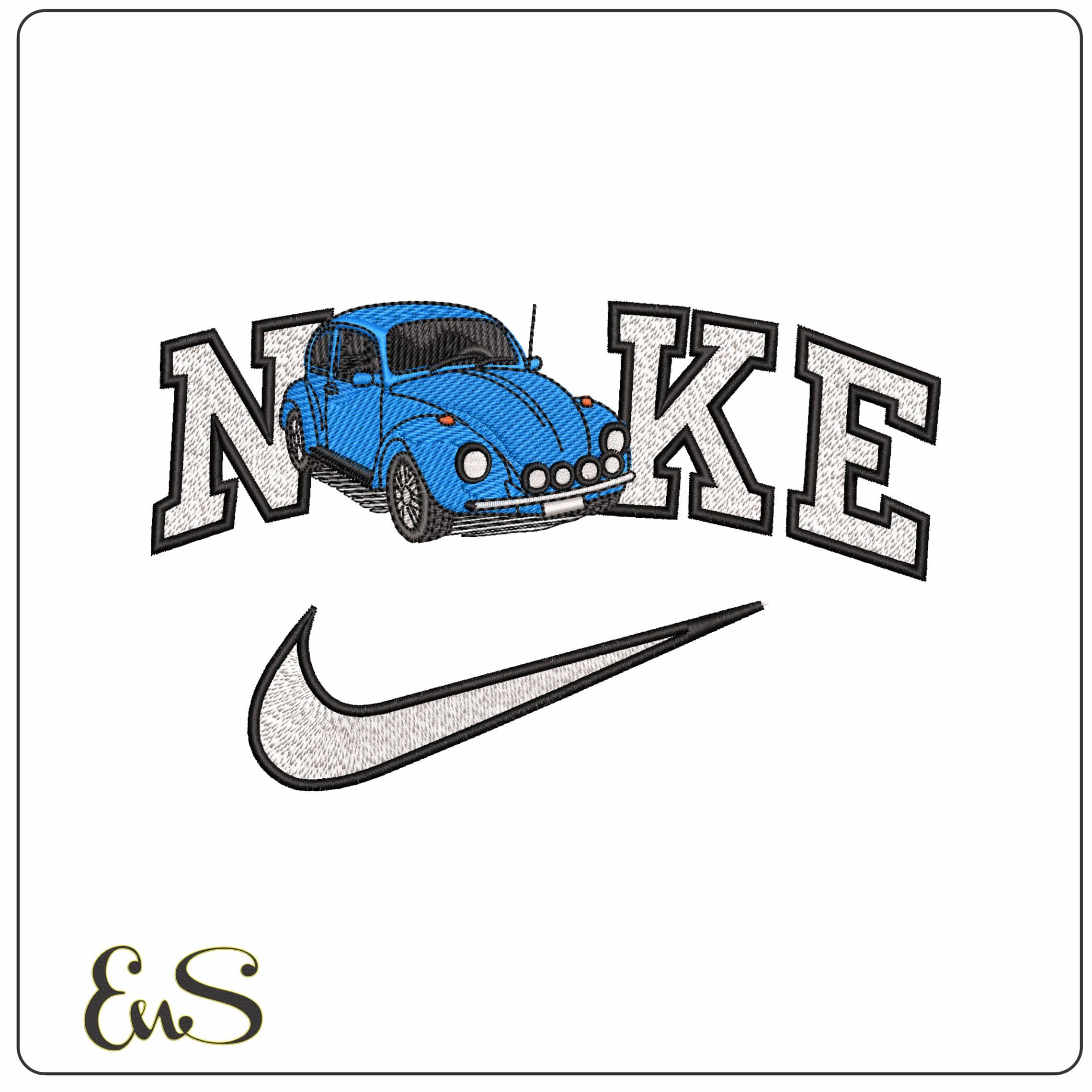 Nike Old VW Beetle - Elegant embroidery design file - instant download