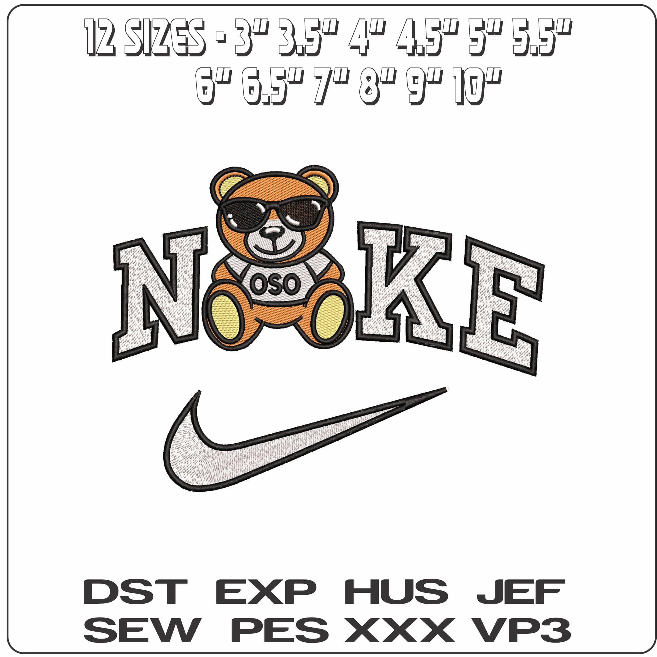 Nike Oso con lentes Bear with Glasses - Elegant embroidery design file - instant download — view 2