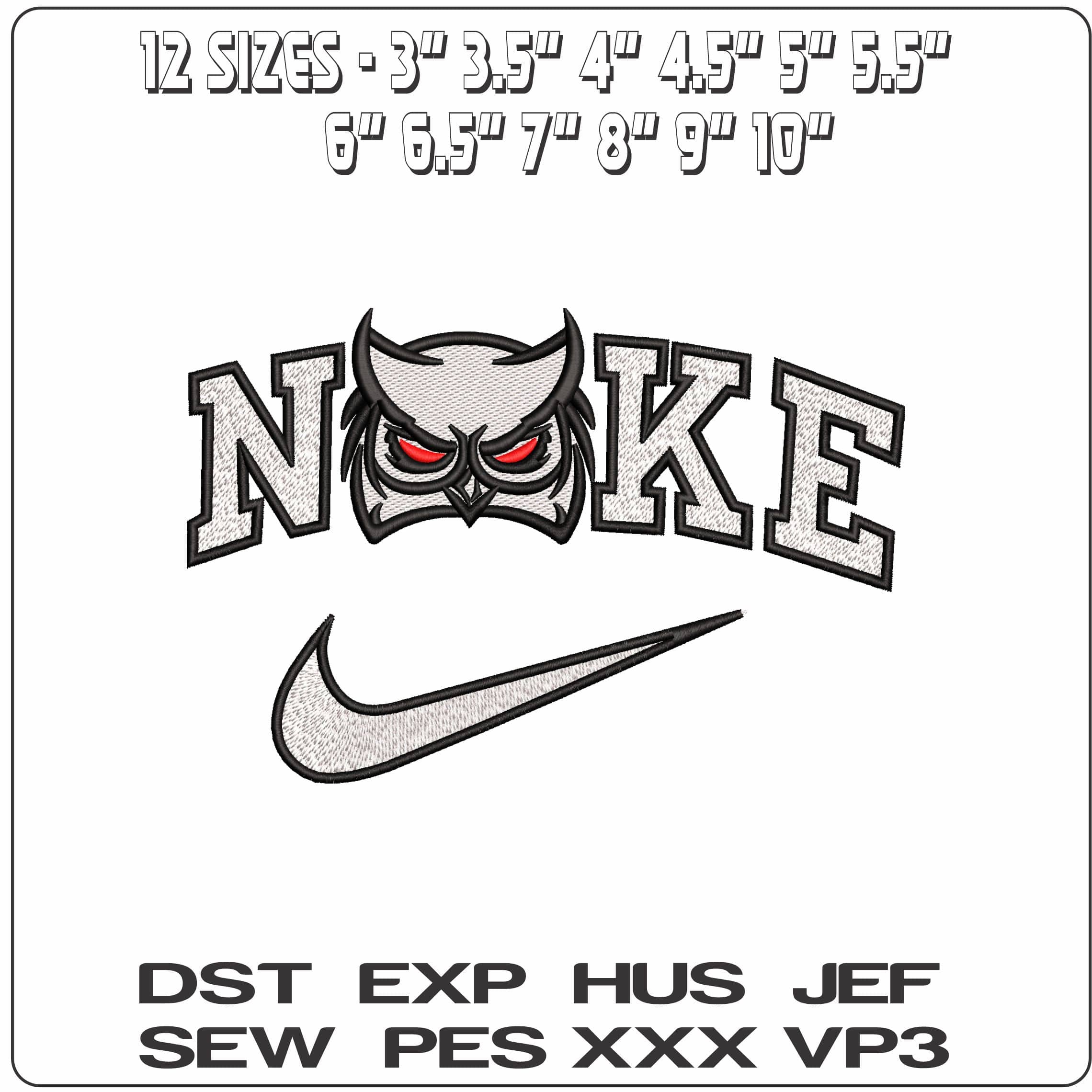 Nike Owl Face - Elegant embroidery design file - instant download — view 2