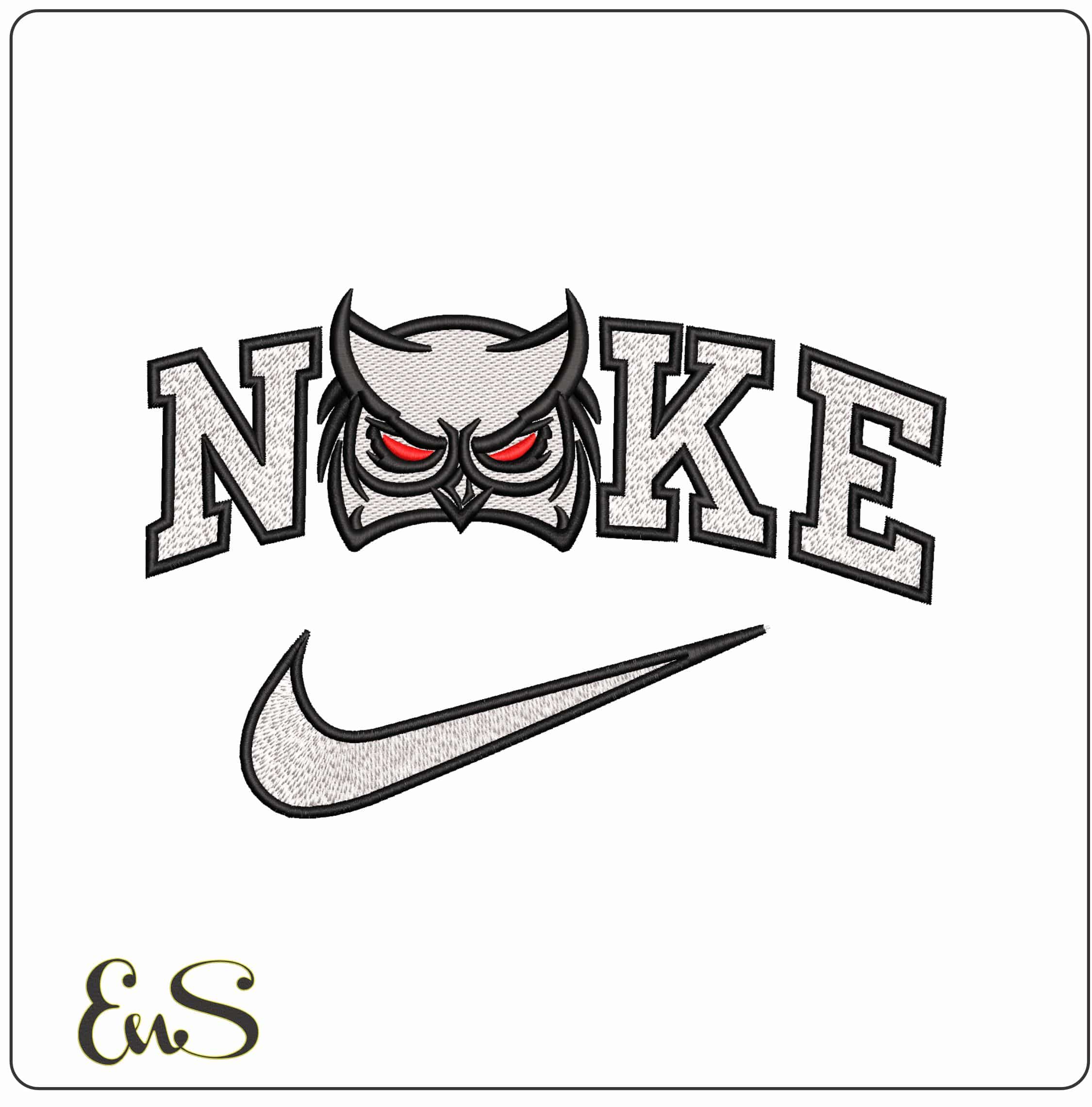 Nike Owl Face - Elegant embroidery design file - instant download