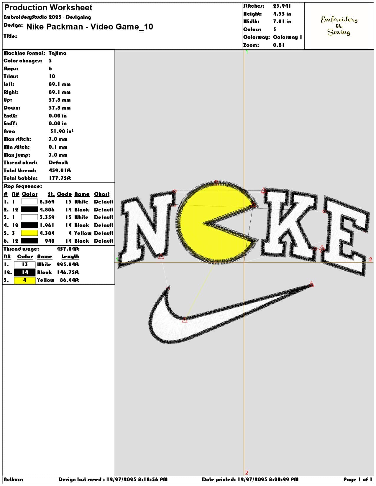 Nike Packman Video Game - Elegant embroidery design file - instant download — view 3
