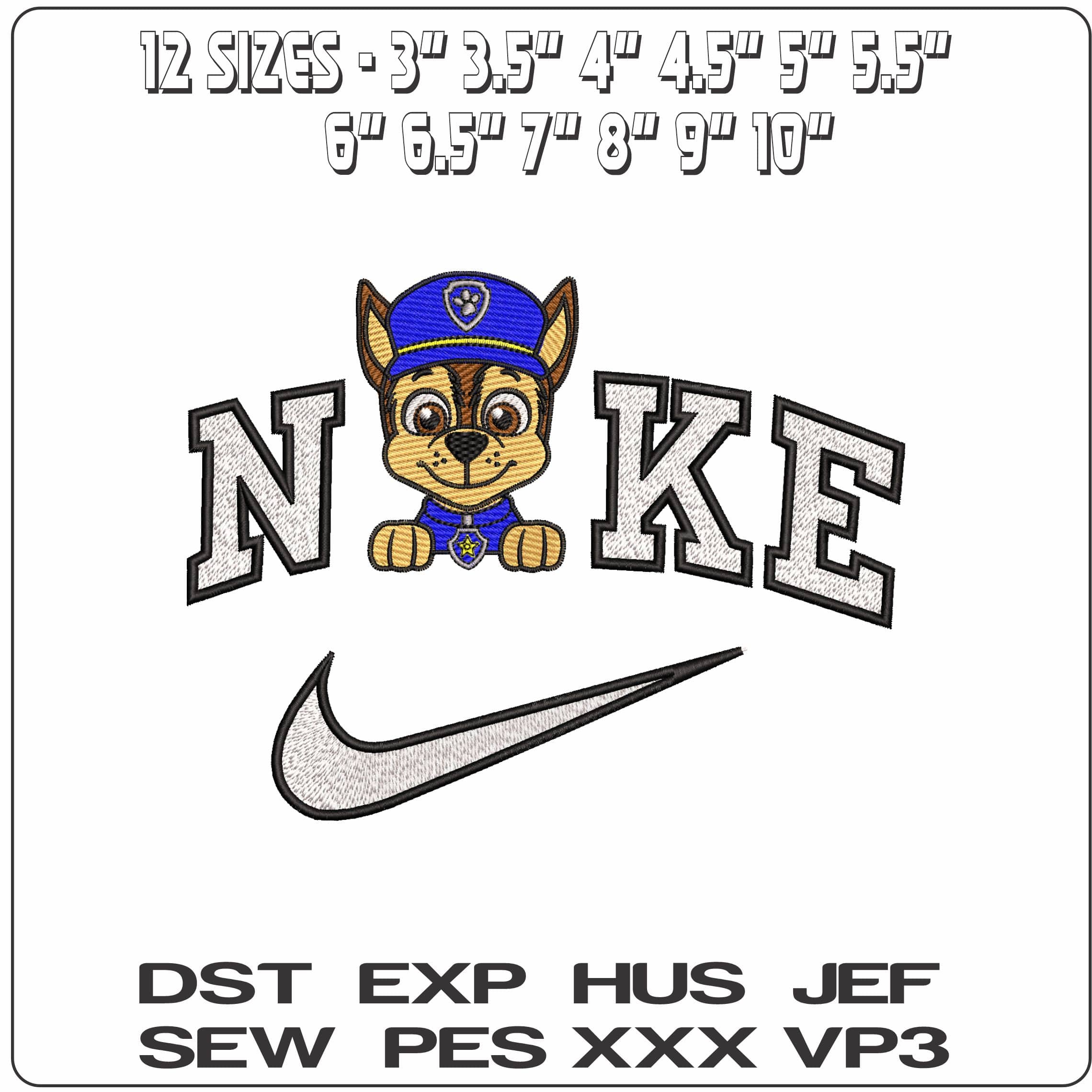 Nike Paw Chase Paw Patrol - Elegant embroidery design file - instant download — view 2