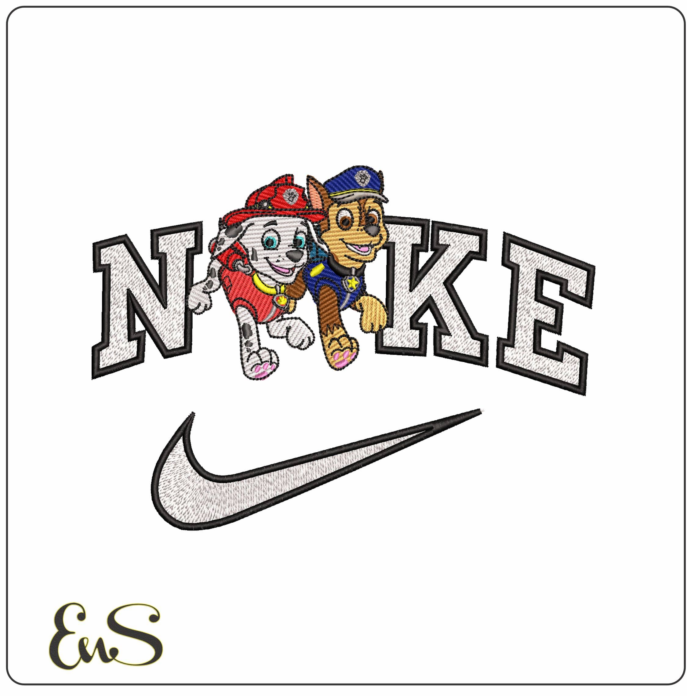 Nike Paw Marshall and Chase Paw Patrol - Elegant embroidery design file - instant download