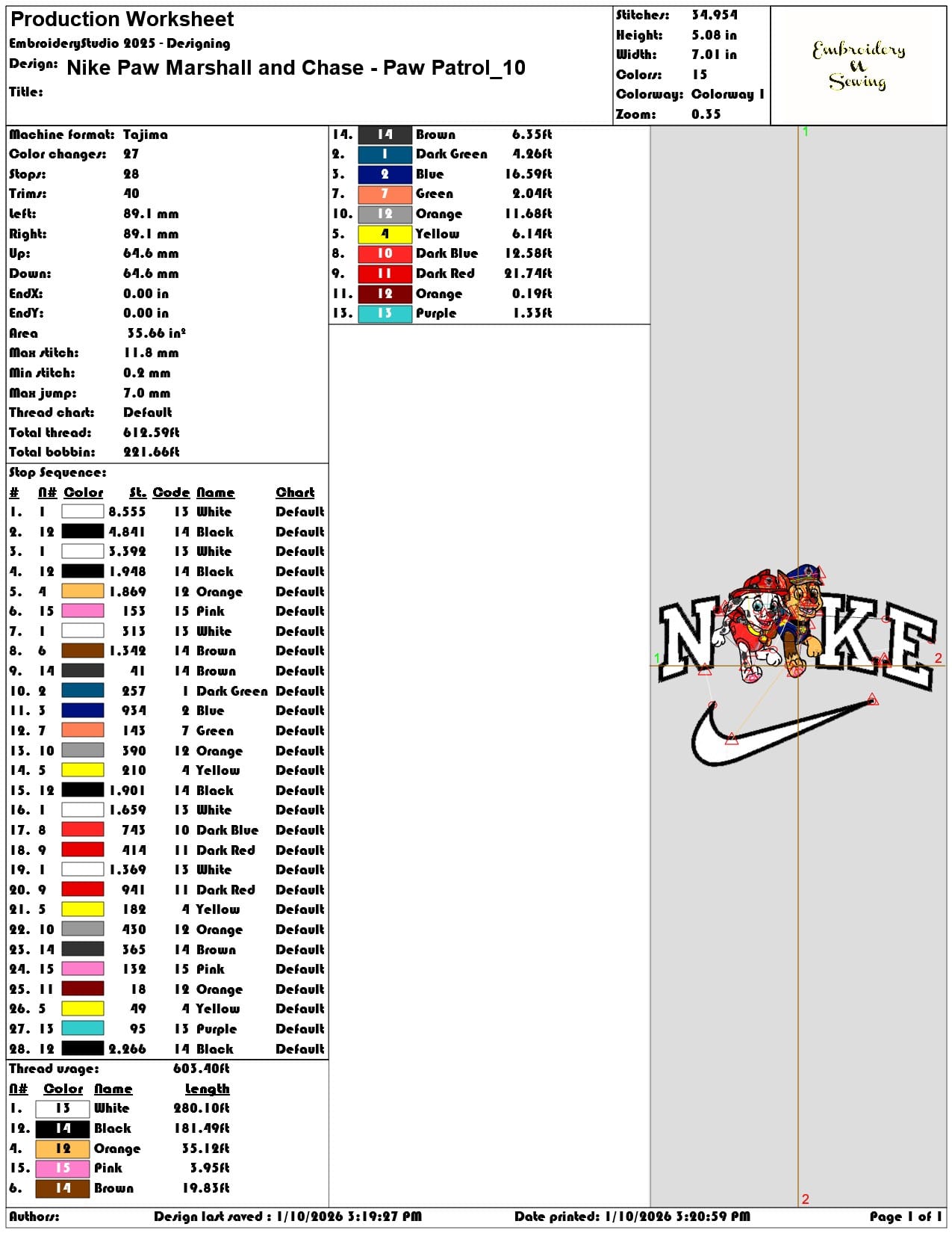 Nike Paw Marshall and Chase Paw Patrol - Elegant embroidery design file - instant download — view 3