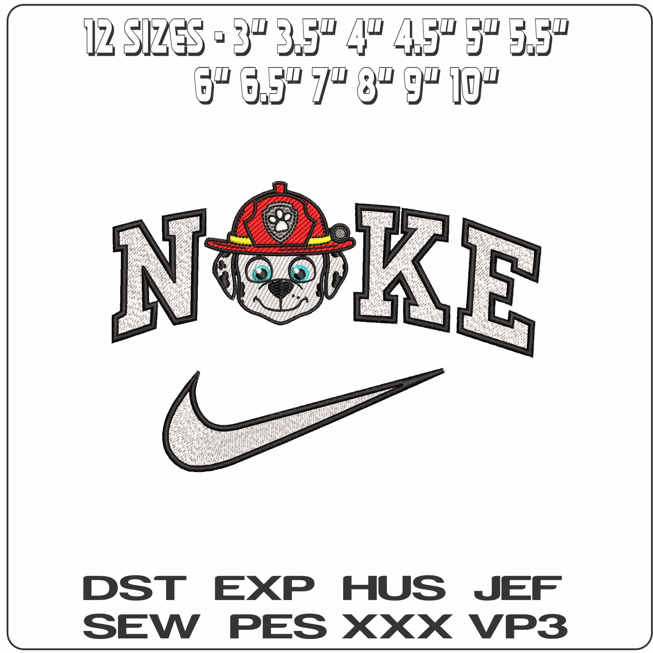 Nike Paw Marshall Head Paw Patrol - Elegant embroidery design file - instant download — view 2