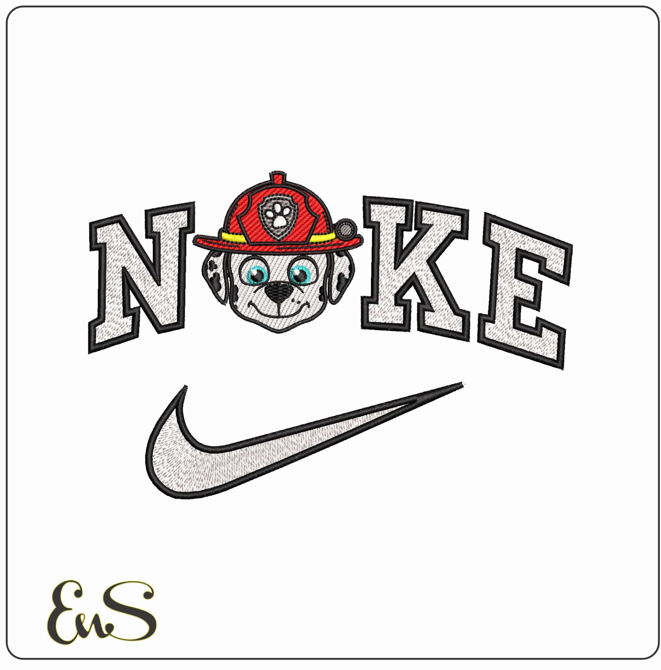 Nike Paw Marshall Head Paw Patrol - Elegant embroidery design file - instant download