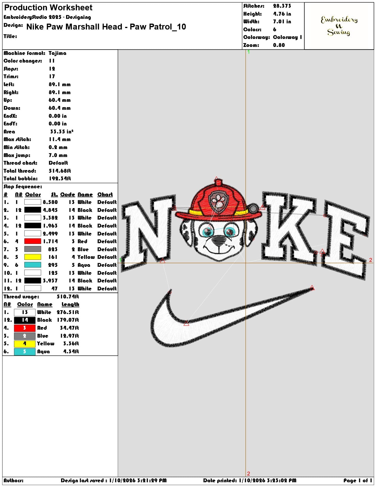 Nike Paw Marshall Head Paw Patrol - Elegant embroidery design file - instant download — view 3