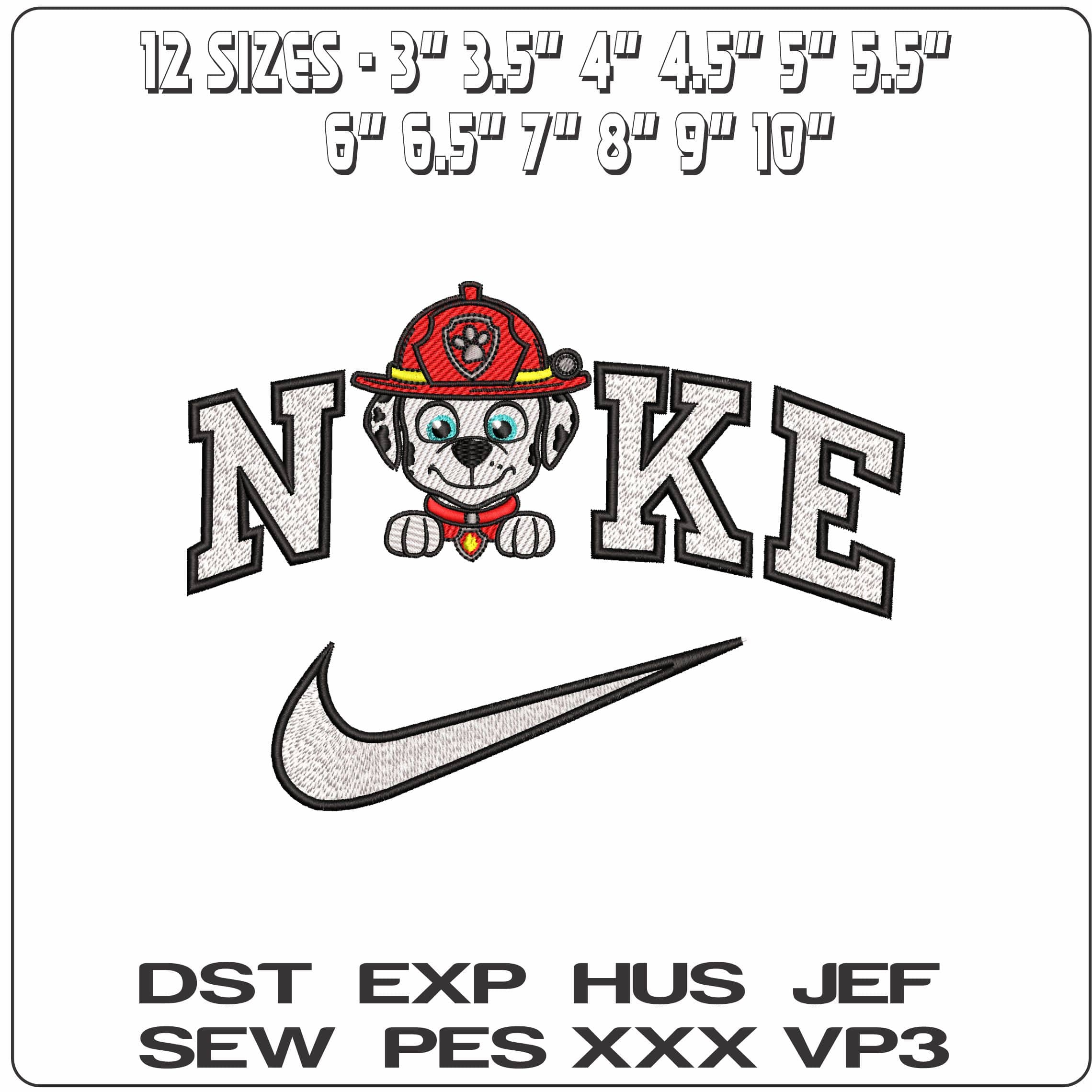 Nike Paw Marshall Head and Paws Paw Patrol - Elegant embroidery design file - instant download — view 2