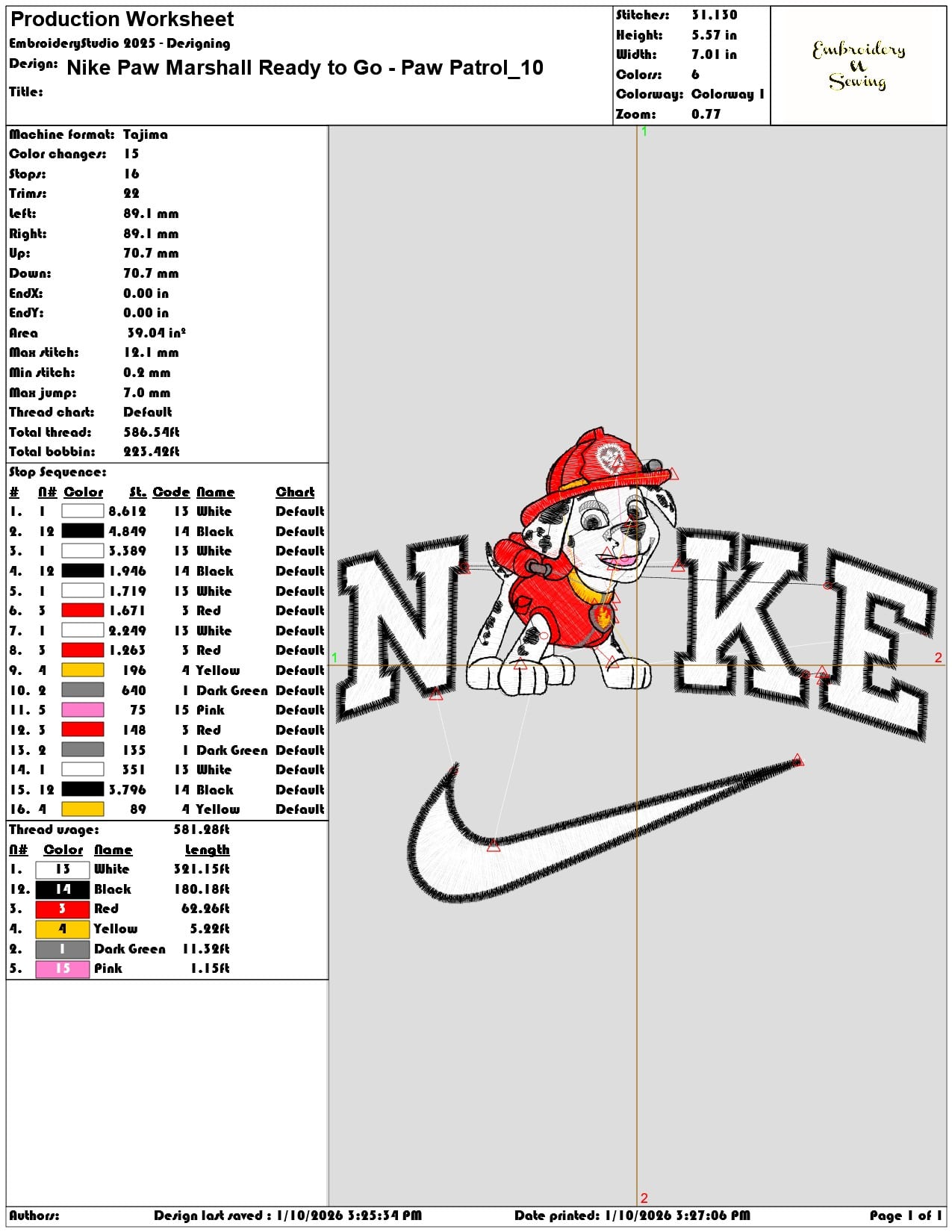 Nike Paw Marshall Ready to Go Paw Patrol - Elegant embroidery design file - instant download — view 3