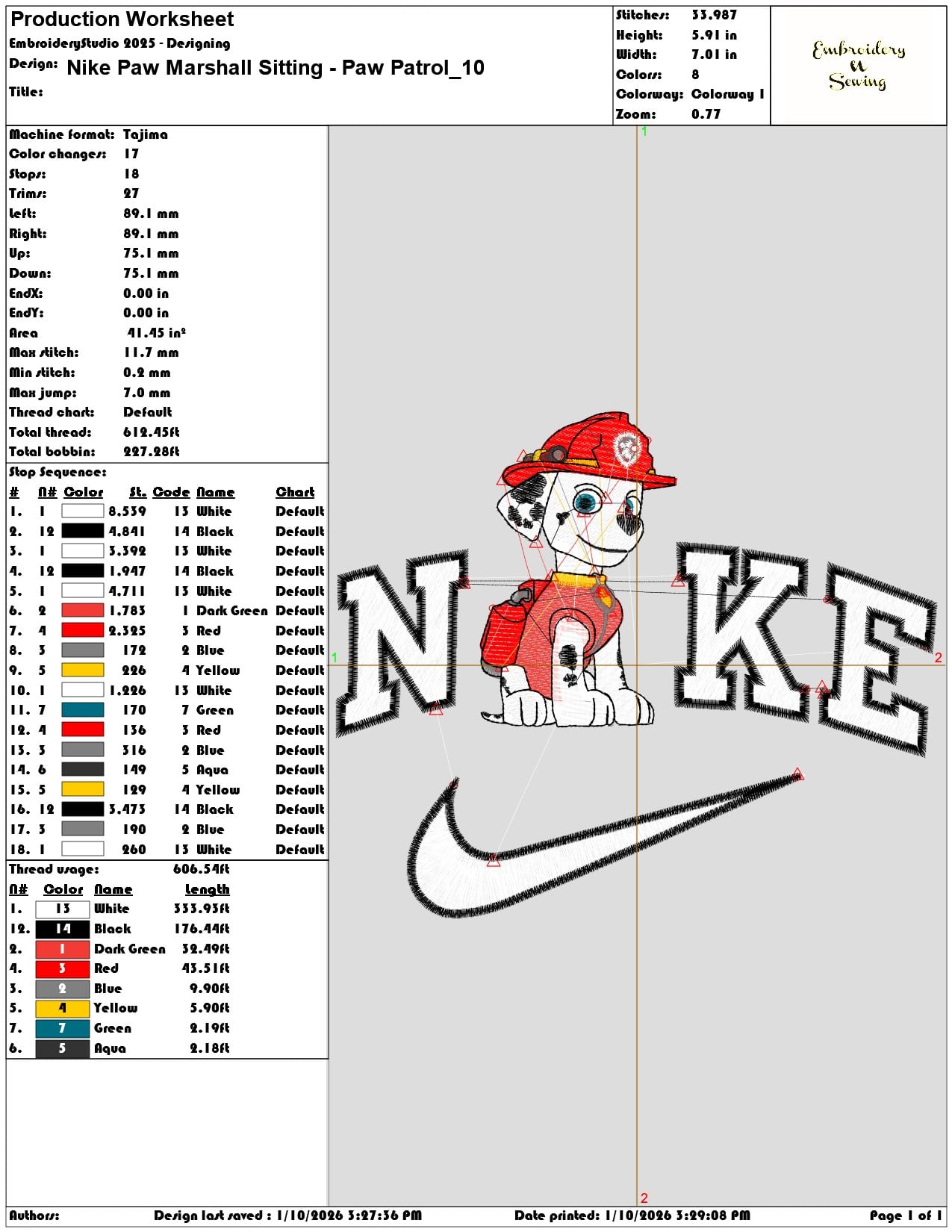 Nike Paw Marshall Sitting Paw Patrol - Elegant embroidery design file - instant download — view 3