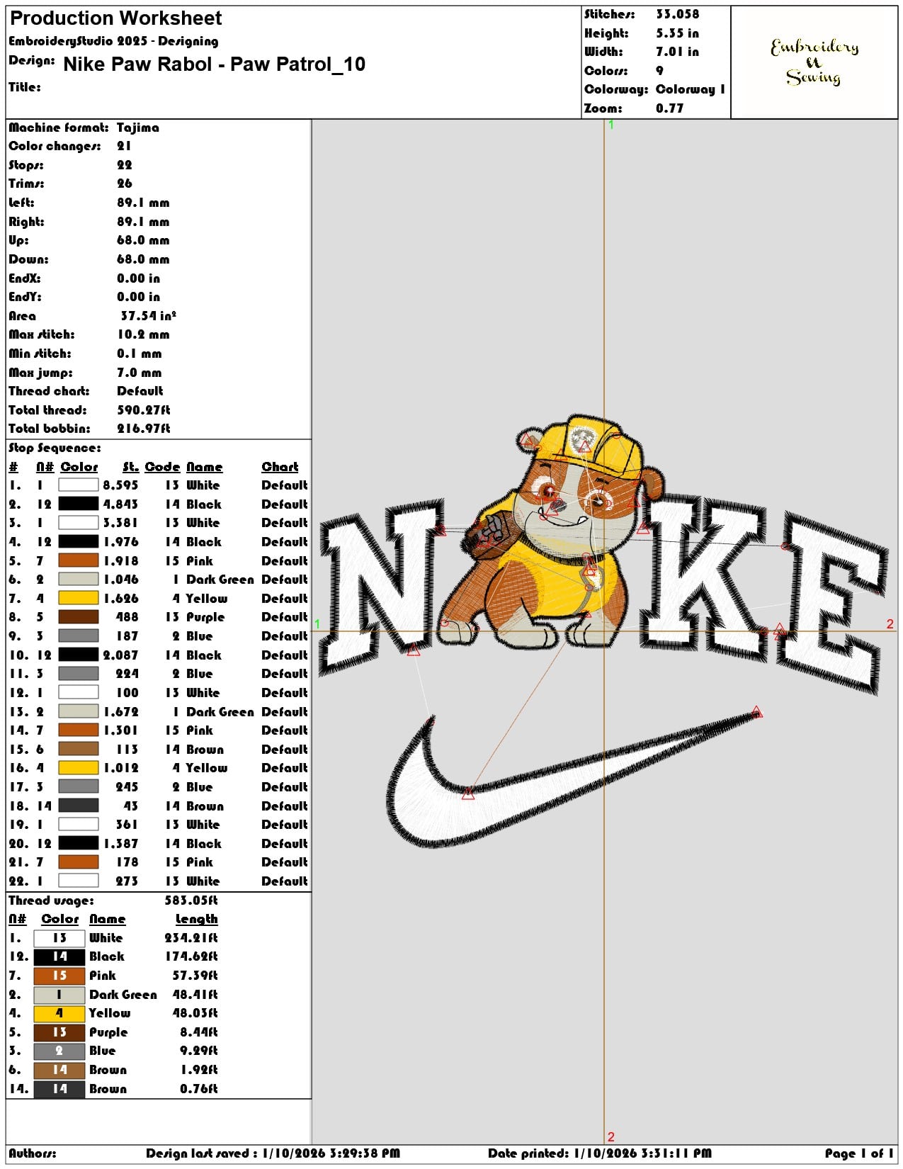 Nike Paw Rabol Paw Patrol - Elegant embroidery design file - instant download — view 3