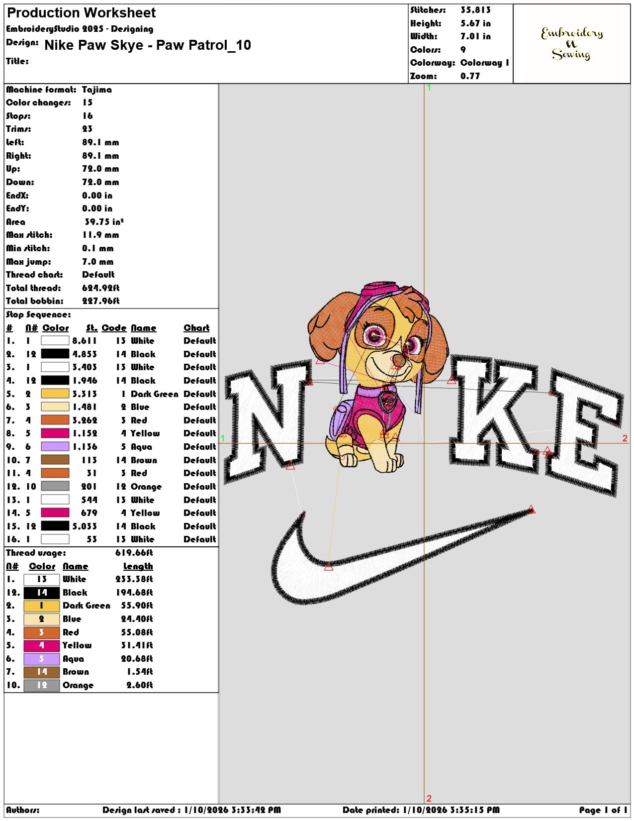 Nike Paw Skye Paw Patrol - Elegant embroidery design file - instant download — view 3