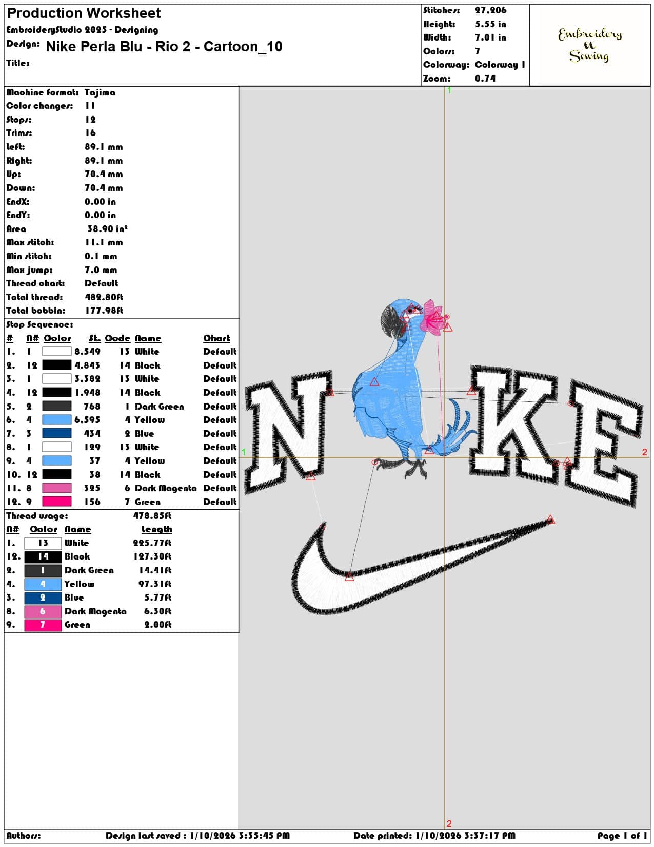 Nike Perla Blu Rio 2 Cartoon - Elegant embroidery design file - instant download — view 3
