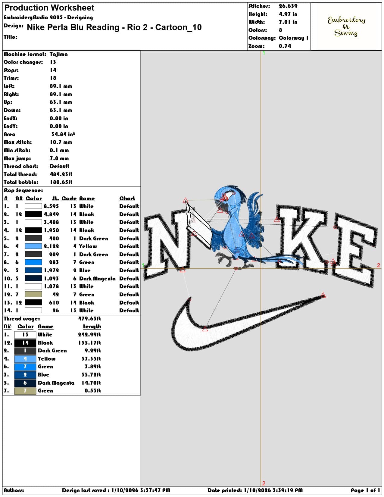 Nike Perla Blu Reading Rio 2 Cartoon - Elegant embroidery design file - instant download — view 3