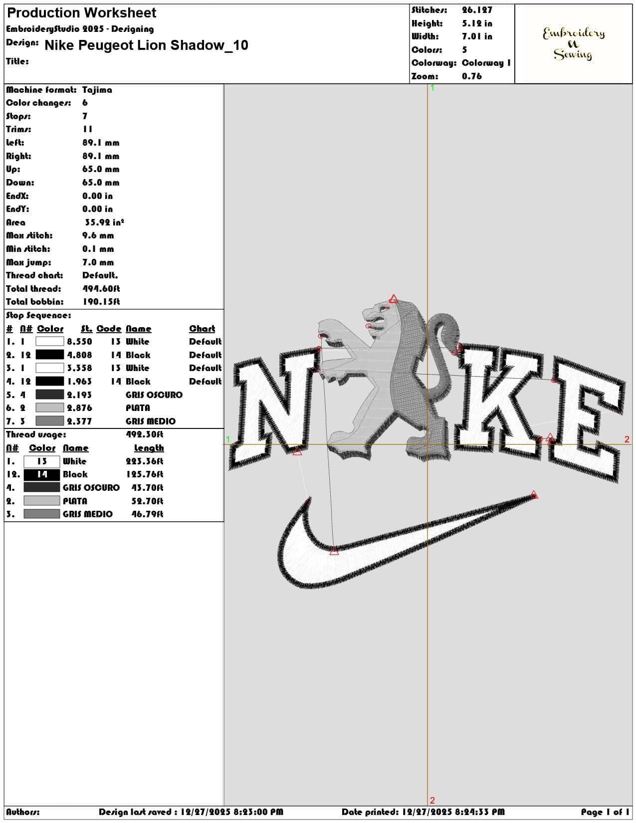 Nike Peugeot Lion Shadow - Elegant embroidery design file - instant download — view 3