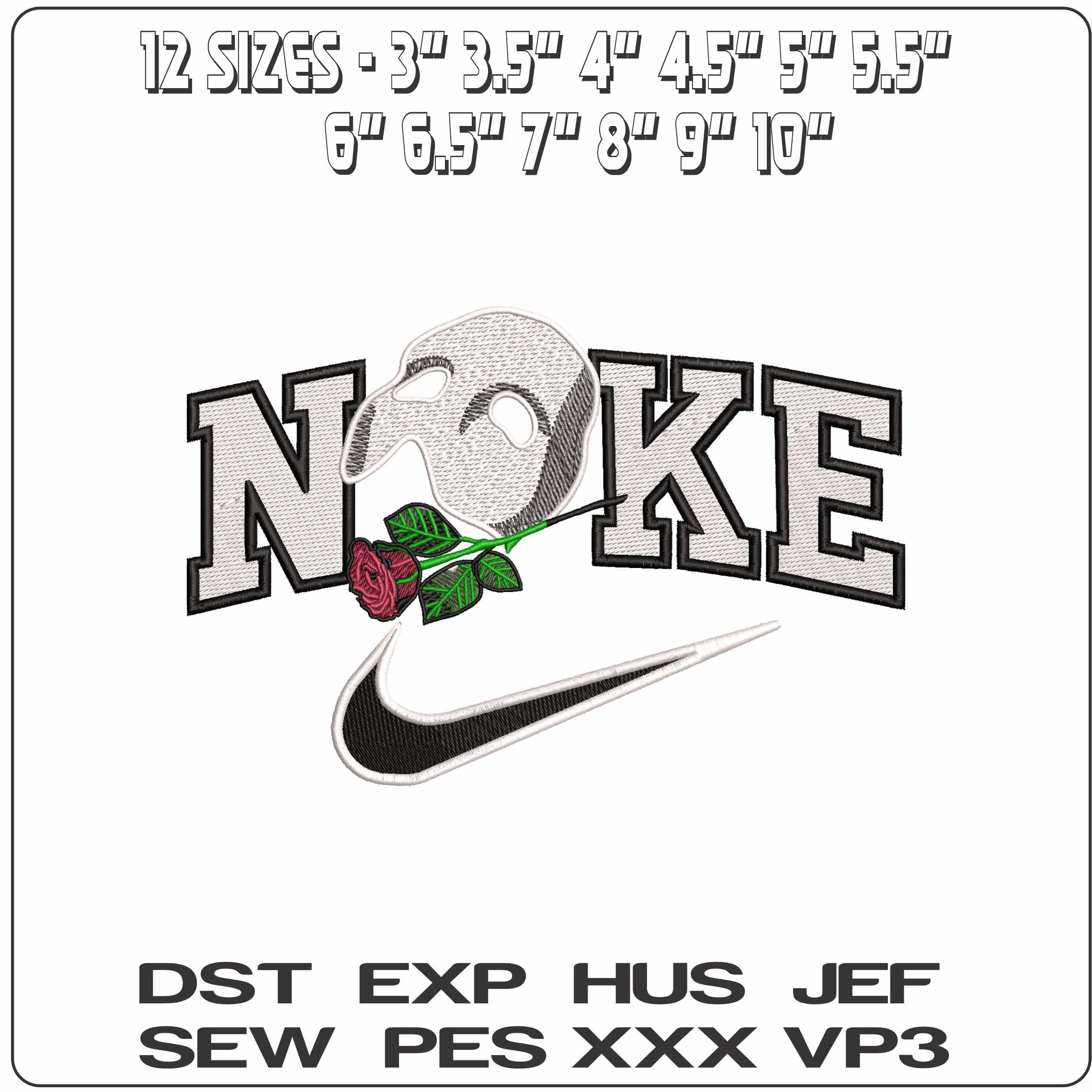 Nike Phantom of the Opera Mask and Rose - Elegant embroidery design file - instant download — view 2