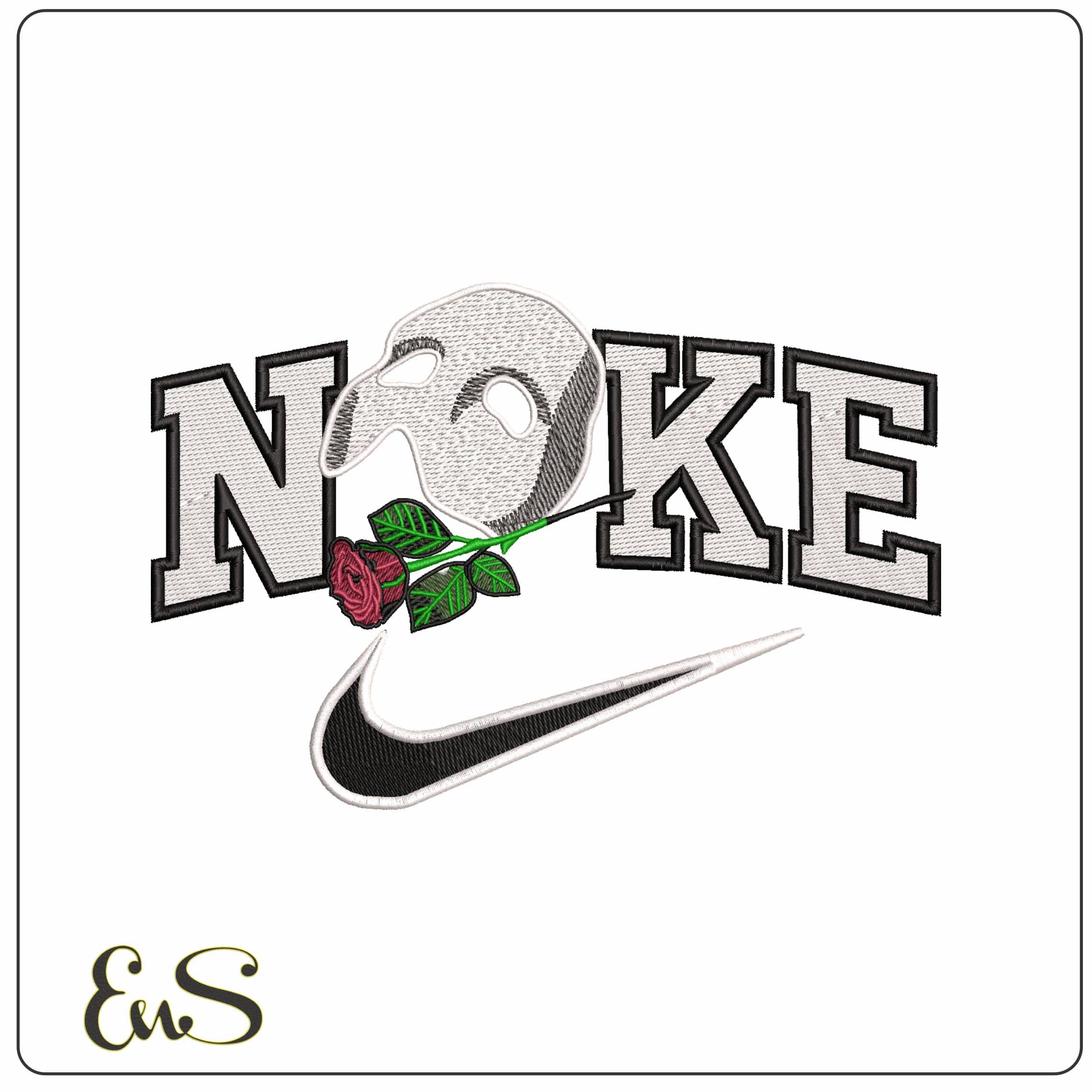 Nike Phantom of the Opera Mask and Rose - Elegant embroidery design file - instant download