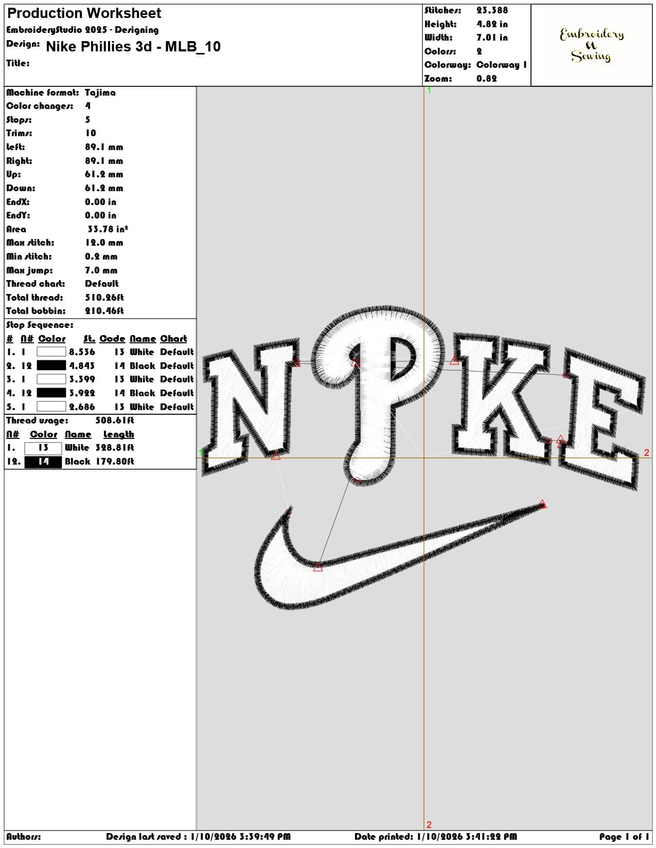 Nike Phillies 3d MLB - Elegant embroidery design file - instant download — view 3